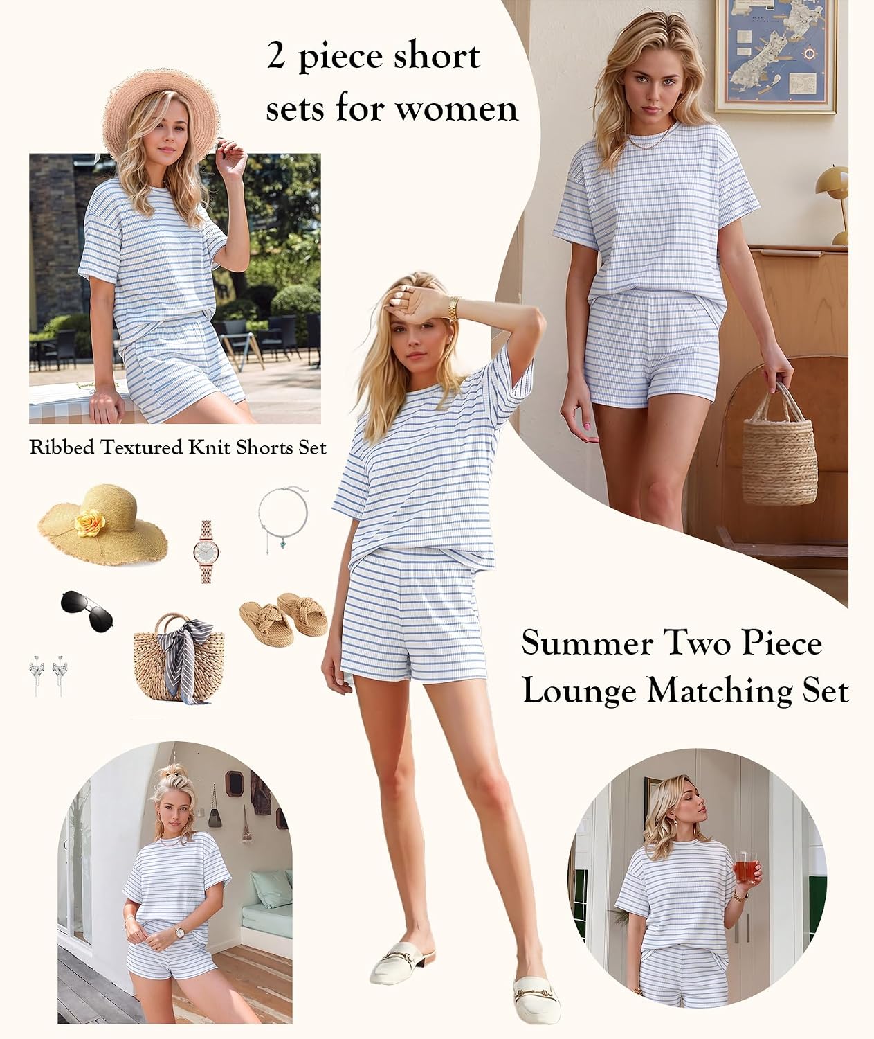 Detalle de MARZXIN 2-Piece Summer Jogger Set for Women: Ribbed Knit Tee + Loose Shorts