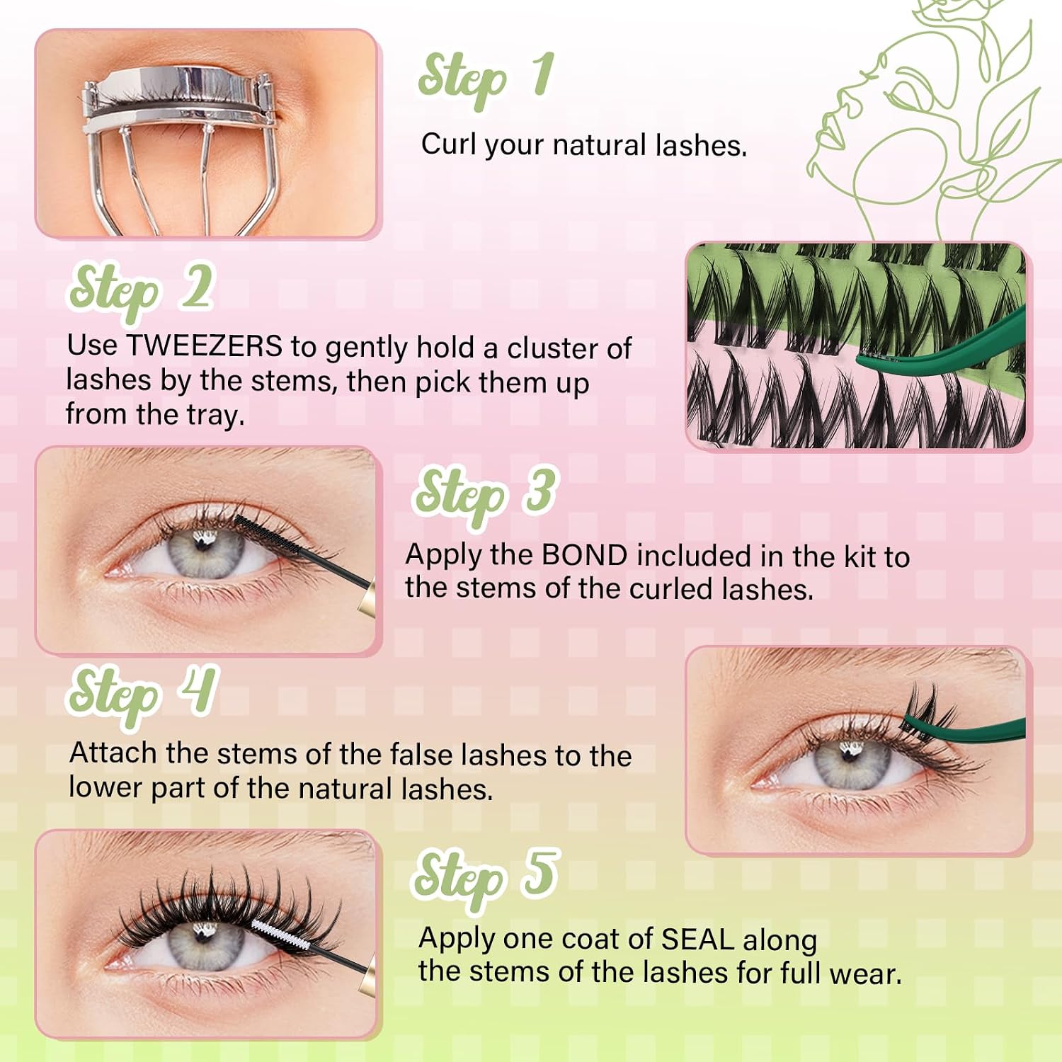 Detalle 2 de KEYYOU Chispa Lash Clusters Kit, 144 Wispy C-Curl Clusters