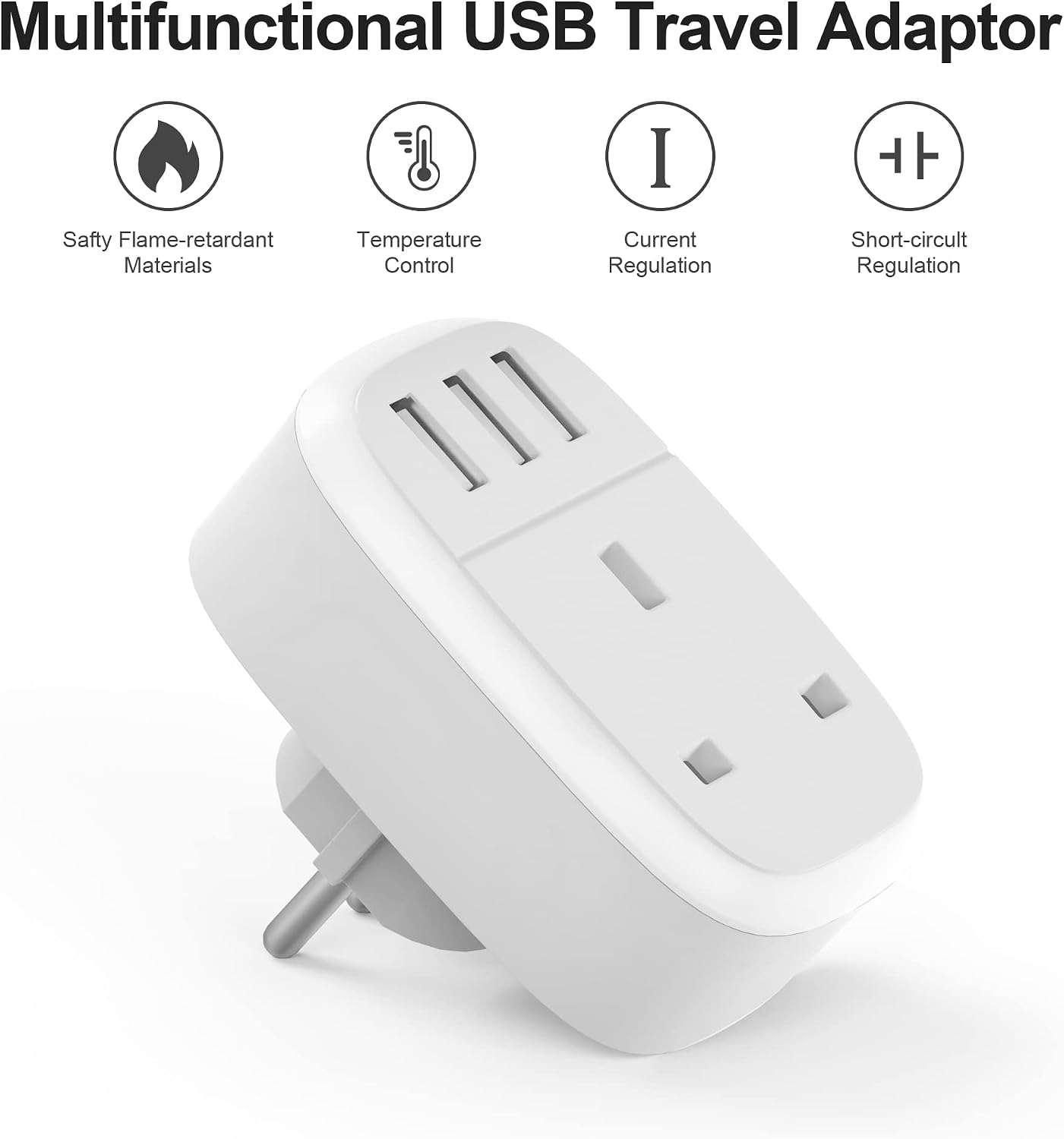 Detalle de Jmfufnv UK to EU Travel Adaptor with 3 USB Ports (Type E/F) – Grounded, 2500W