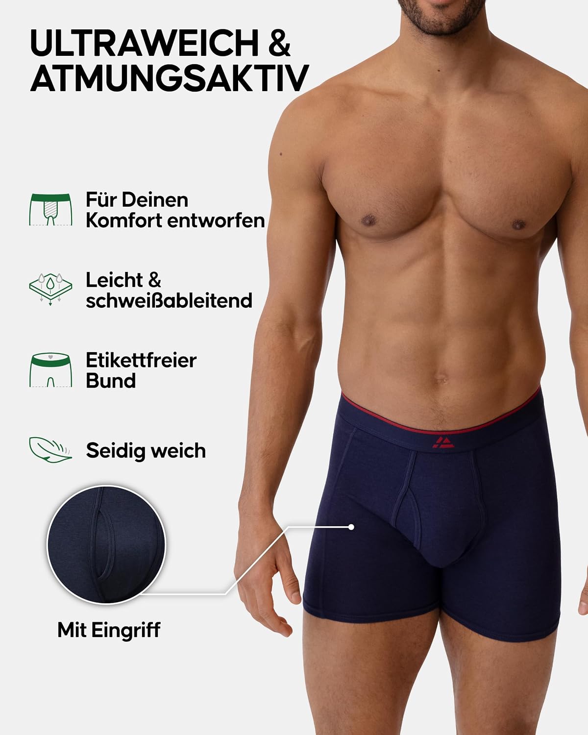 Detalle 2 de DANISH ENDURANCE 3er Pack Bambus Boxershorts Herren – ultraleicht, atmungsaktiv und etikettfrei