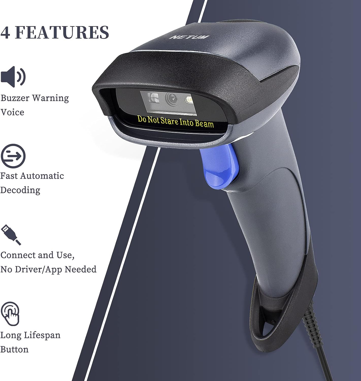 Detalle 2 de NETUM M5S : lecteur 2D de codes-barres filaire USB 2.0 avec support réglable