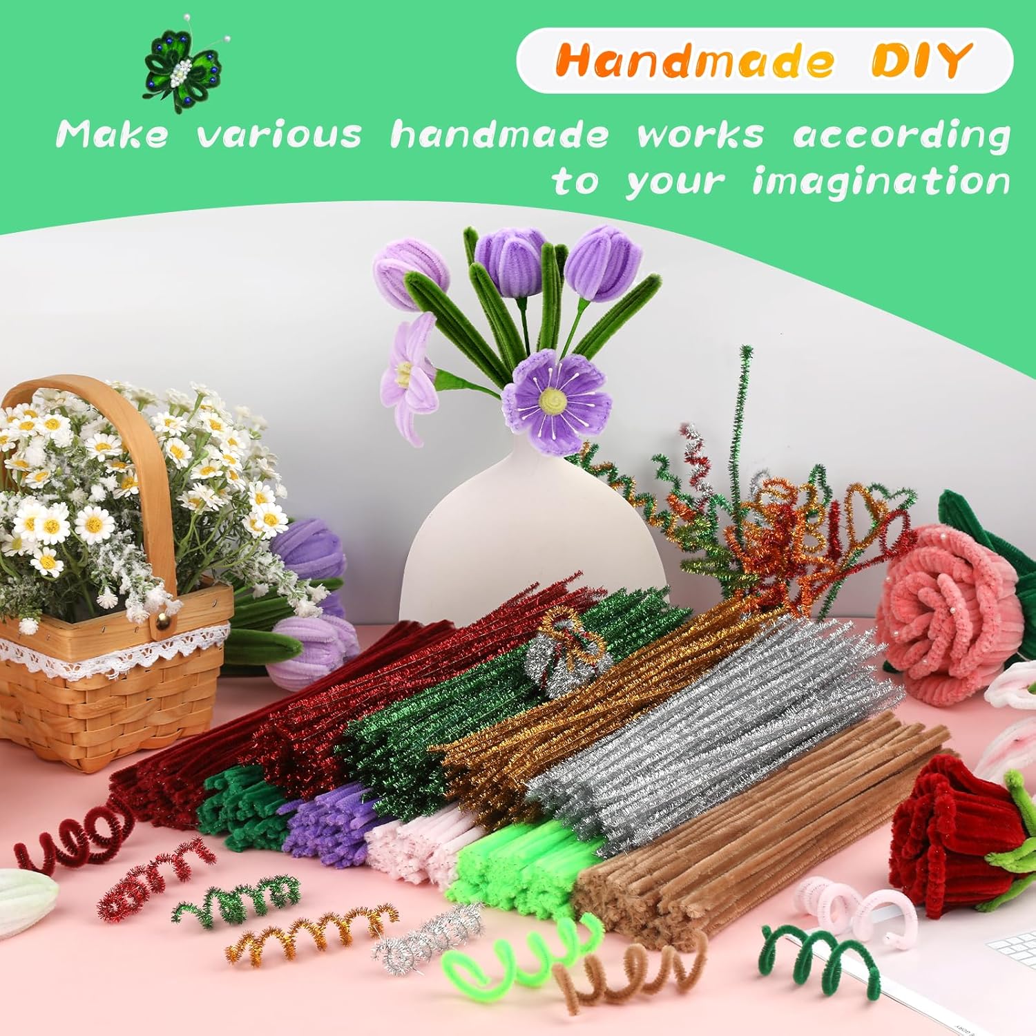 Thumbnail 6 de ZXIIXZ 100Pcs Pipe Cleaners – Creative DIY Craft Stems for Flowers, Animals, and Home Décor