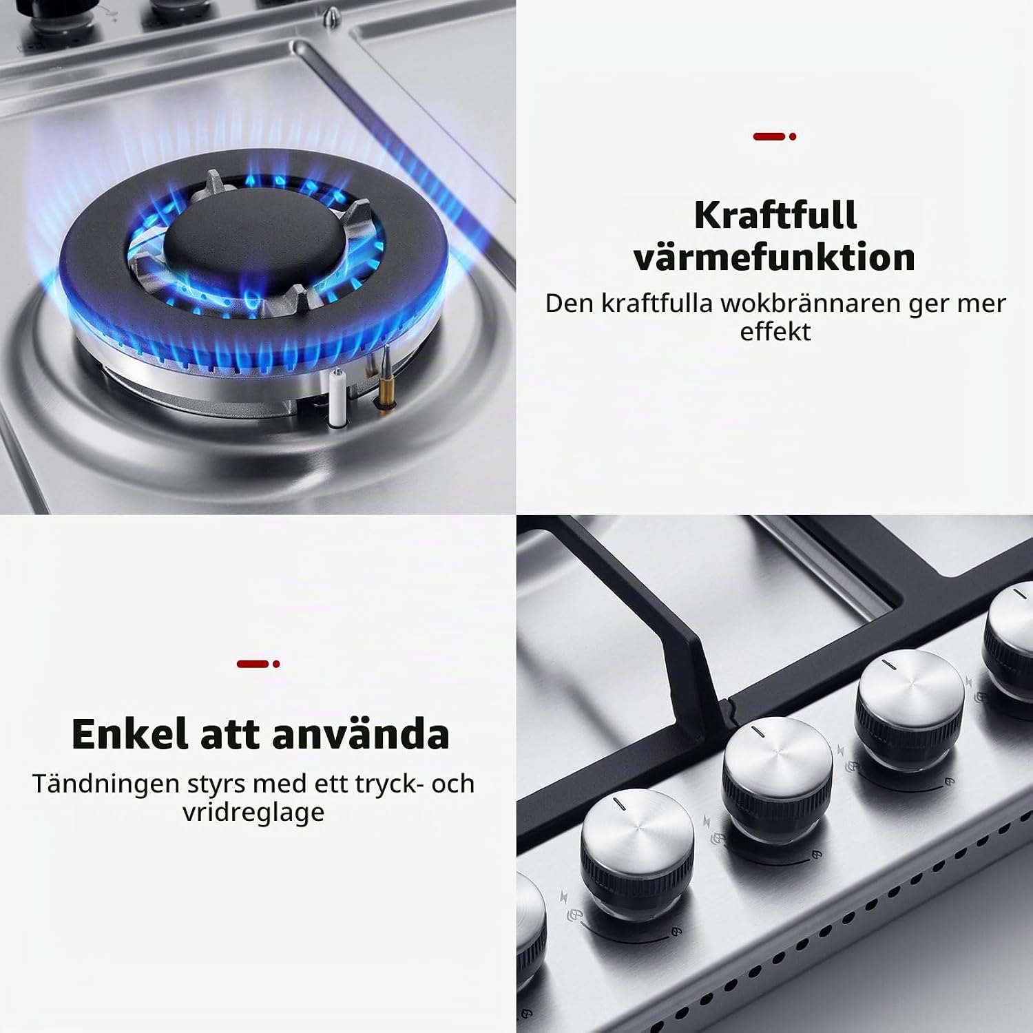 Detalle 1 de GASLAND GH2705SS1FC gashäll 76 cm i rostfritt stål med fem brännare