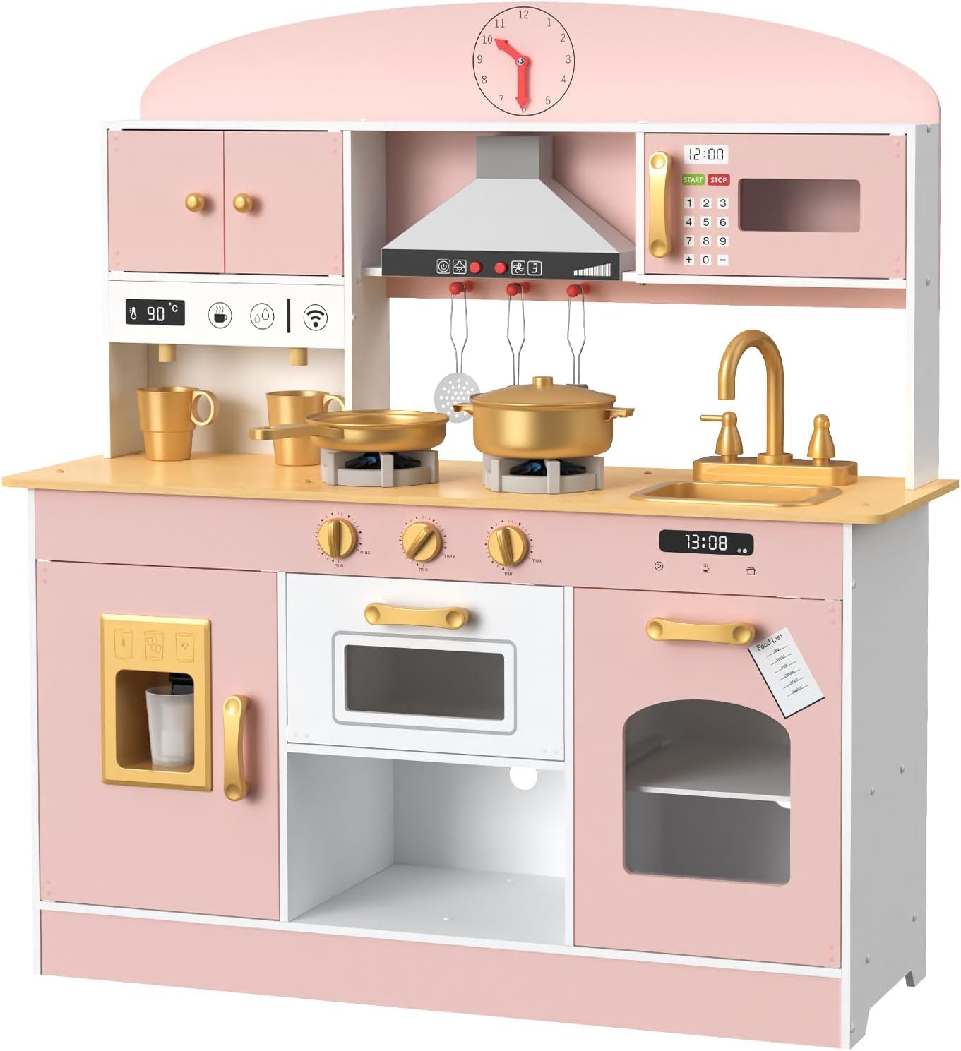 Thumbnail 6 de Babytronic Wooden Play Kitchen Set (Pink) for 3+ | Lighted stove, oven, microwave & 31 accessories