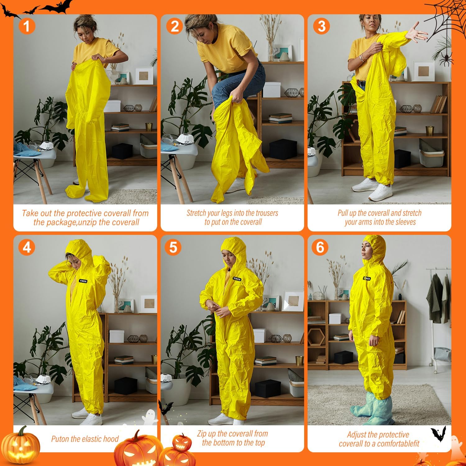 Thumbnail 5 de YIBER Disposable Coverall, Yellow XX-Large, Lightweight Polypropylene, Zipper
