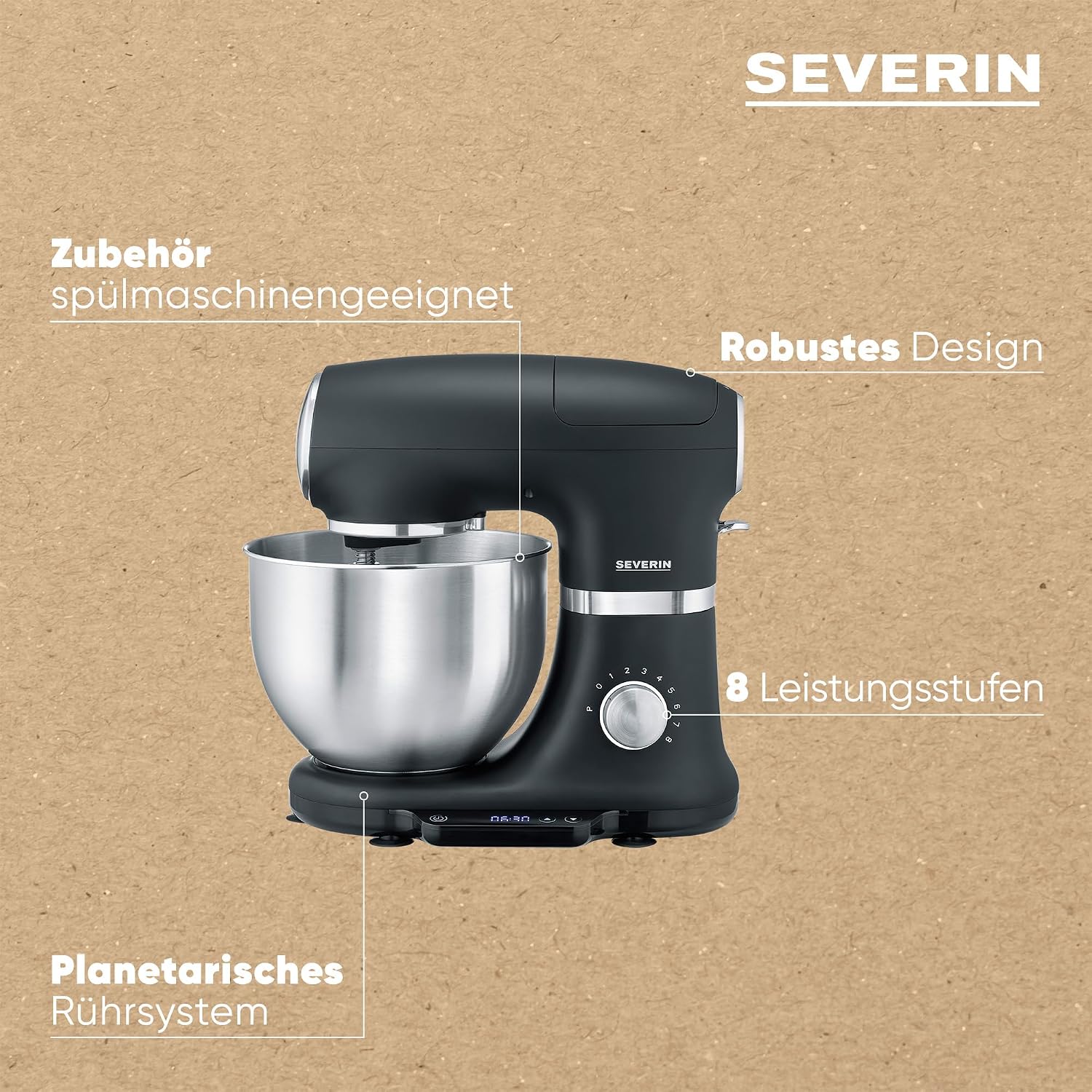 Detalle de SEVERIN Küchenmaschine KM 3898 mit Waage – Große Knetmaschine für Teig und vielseitiges Rührzubehör