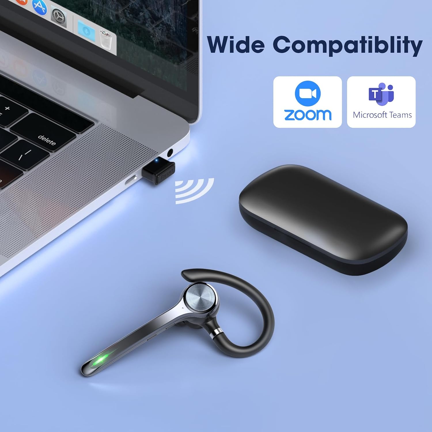 Thumbnail 6 de Ngsod Bluetooth Headset with Mic, Wireless Earpiece Noise Canceling, 500mAh Charging Case (72H Talking Time Support)