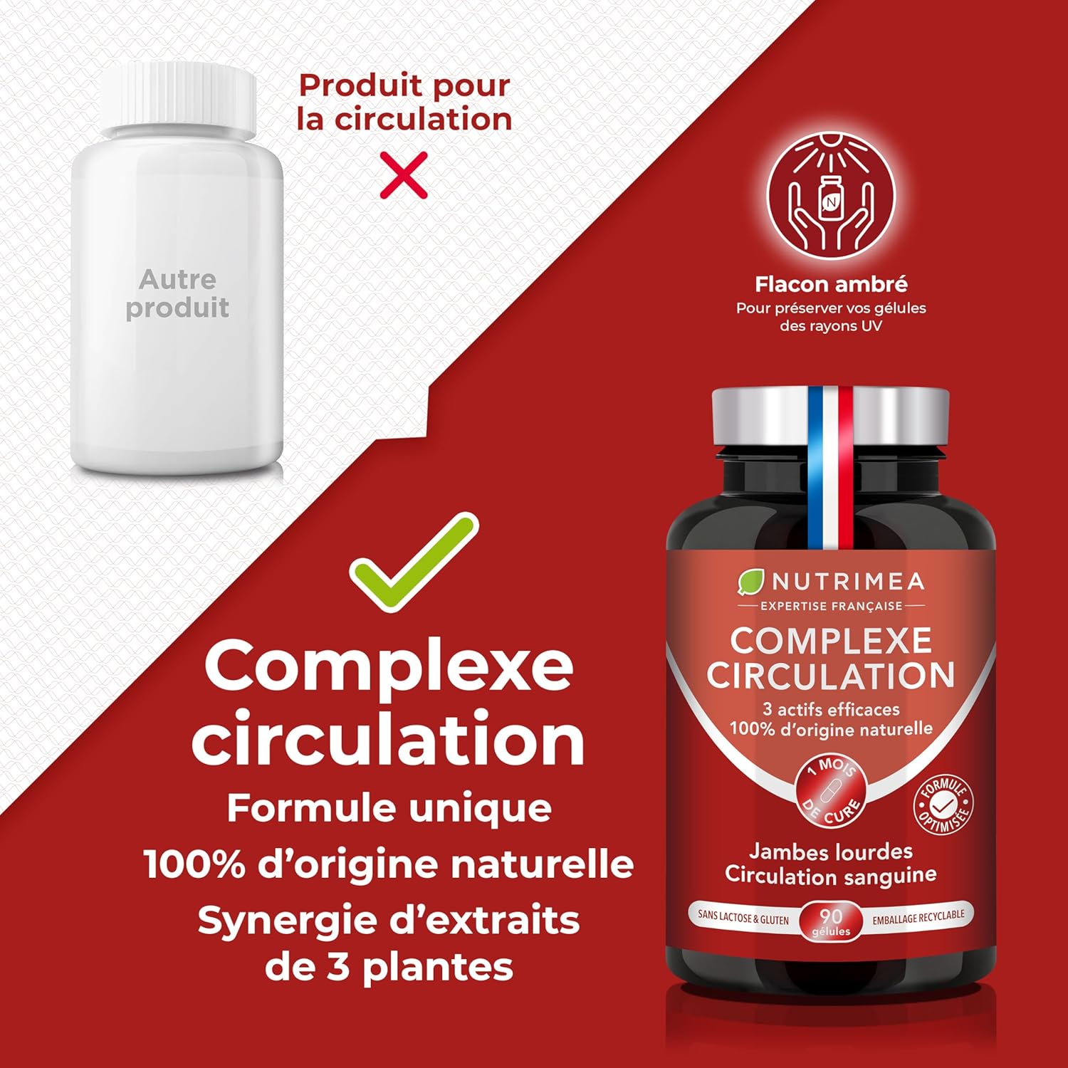 Thumbnail 2 de Nutrimea Circulation Sanguine Jambes – drainage lymphatique au vignoble rouge, marron d’Inde & hamamélis (90 gélules vegan, fabriqué en France)