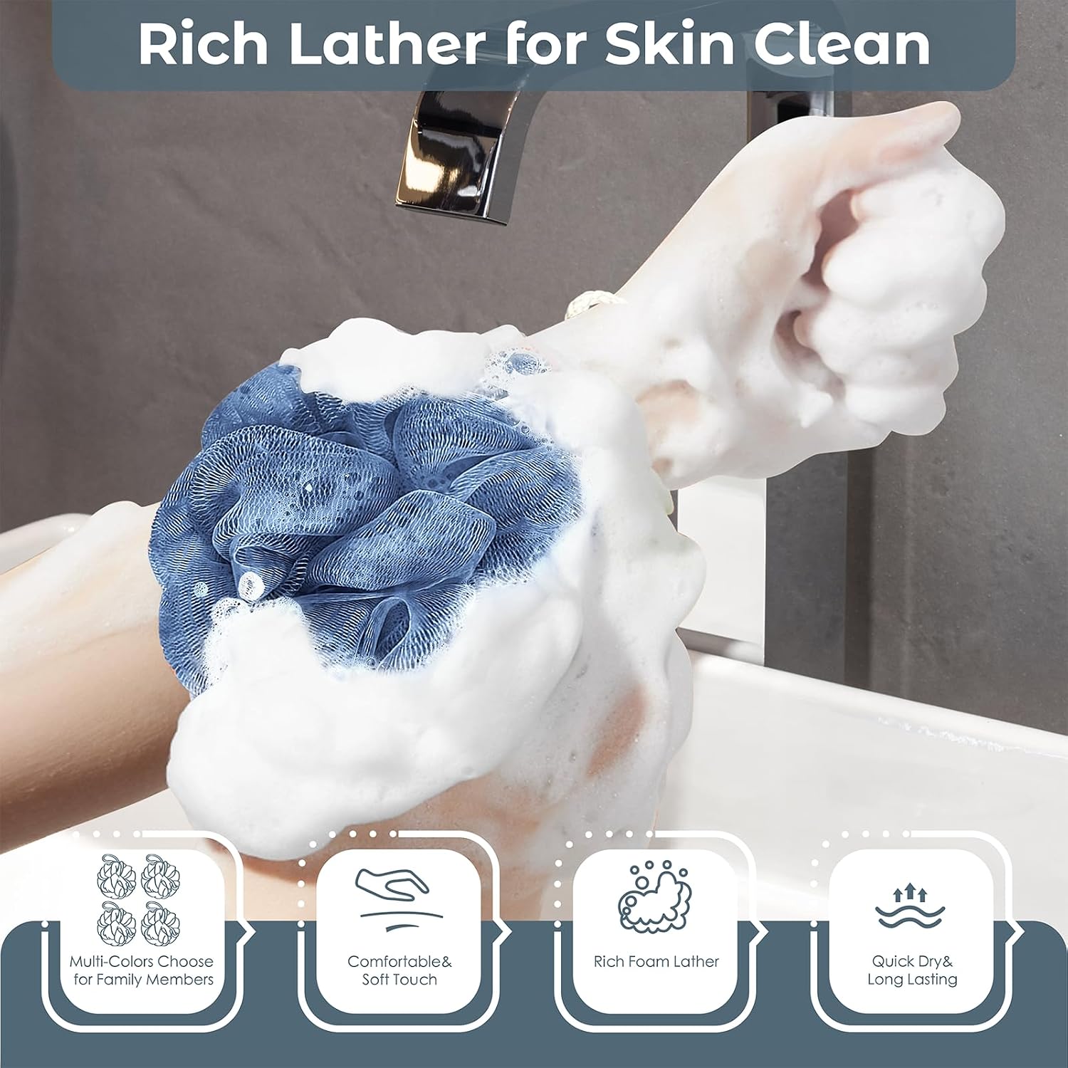 Thumbnail 3 de RNOAFMU Shower Loofah Sponge 4-Pack, 60 g, 4.5-Inch Poufs