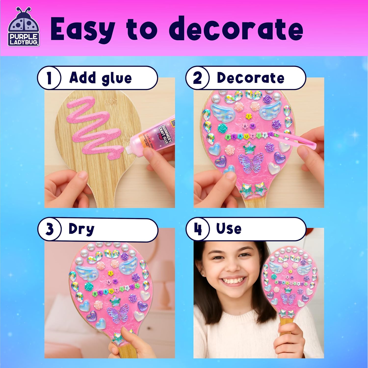 Detalle de Bling Out Your Mirror DIY Craft Kit for Kids – Decorate Your Own Wooden Mirror