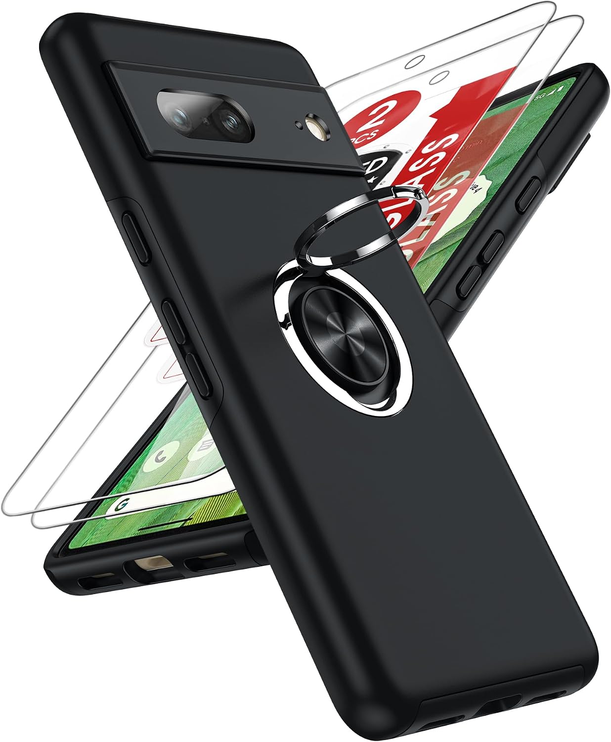 Detalle de LeYi Purple Case with 2 Screen Protectors and Invisible Ring Stand for Google Pixel 7 (5G)