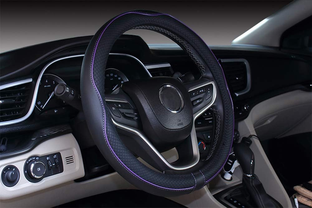 Detalle de Istn Microfiber Leather Car Steering Wheel Cover, 15 inch D Shape – Black/Pink