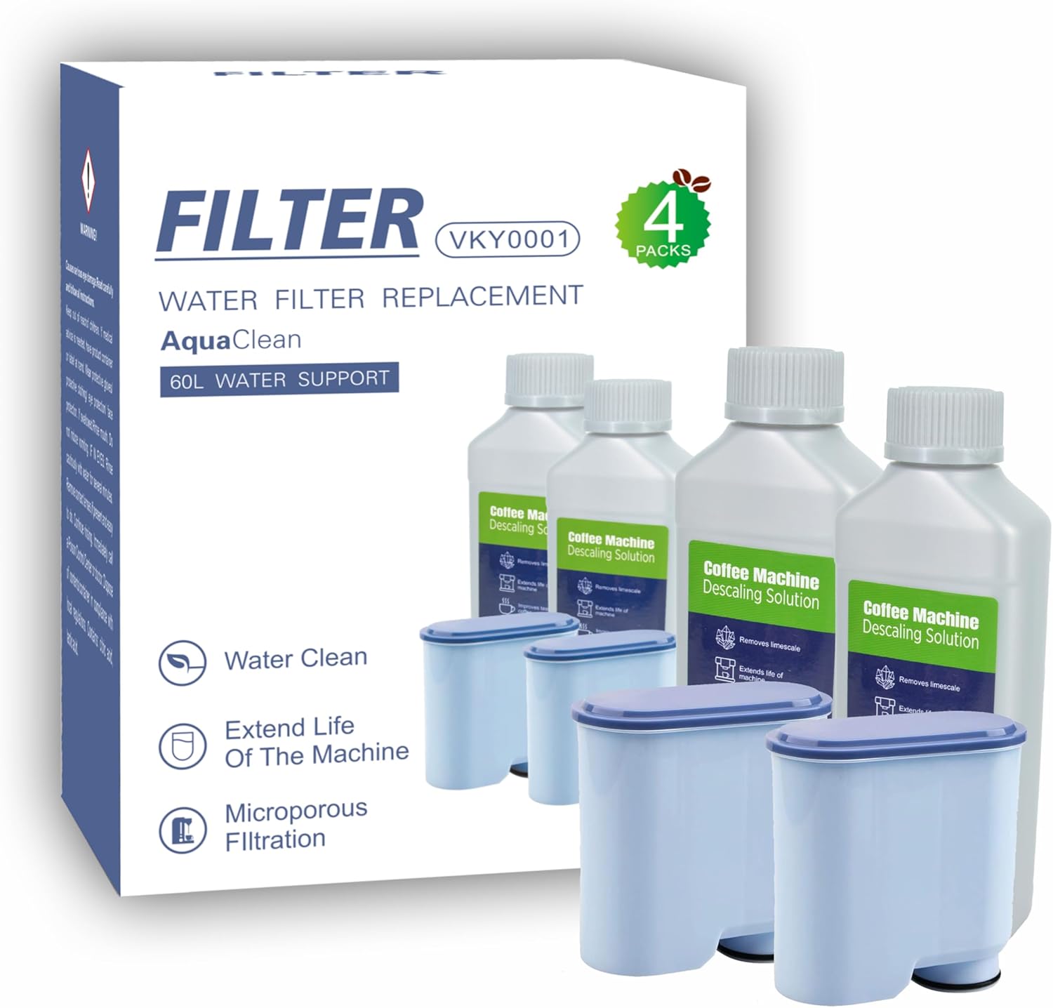 AquaClean Compatible Water Filters (2-Pack) & Descaling Liquid (250ml x 2) for Philips Coffee Machines