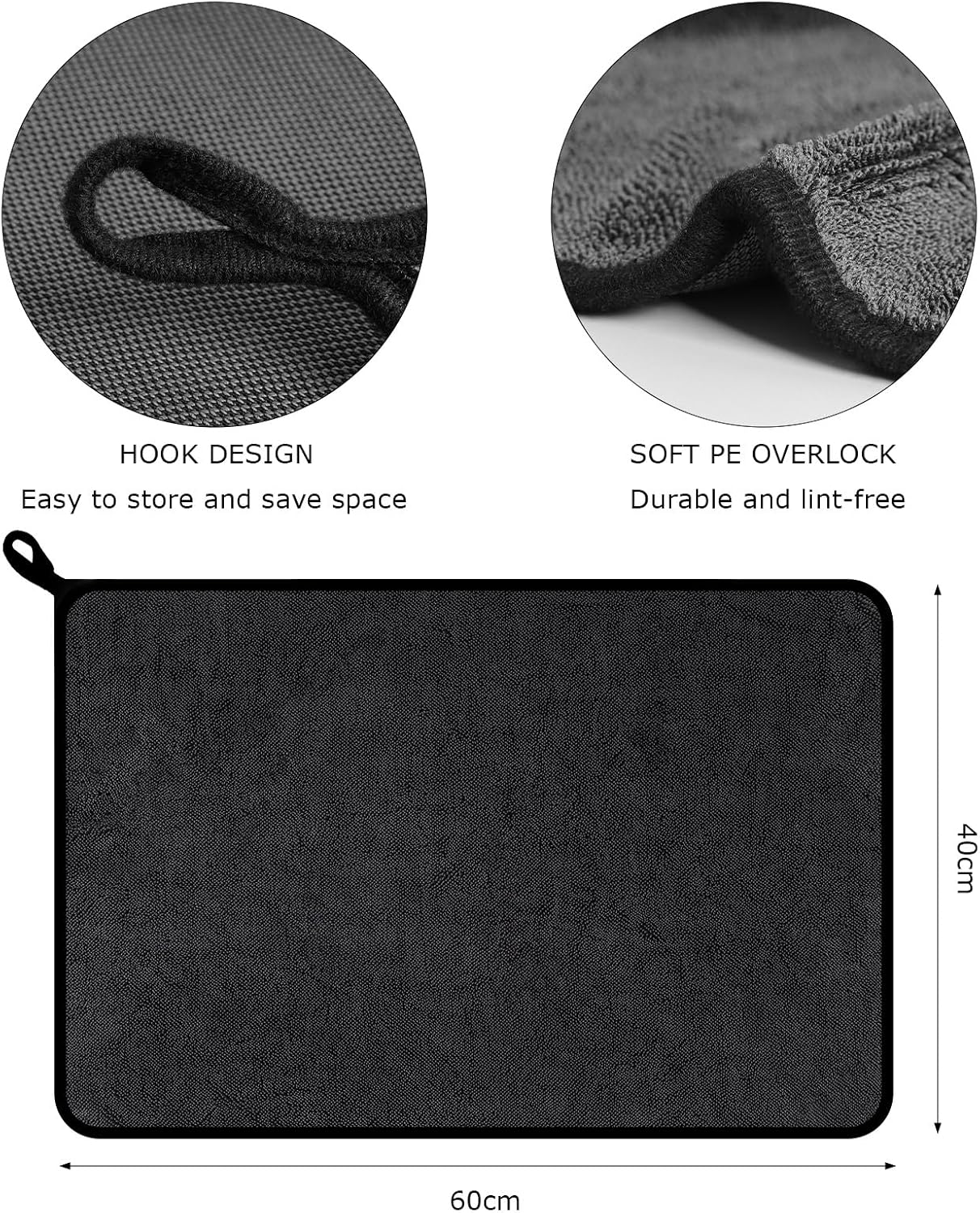 Thumbnail 4 de Leseed Mikrofasertücher Auto 60 x 40 cm 600 GSM Grau