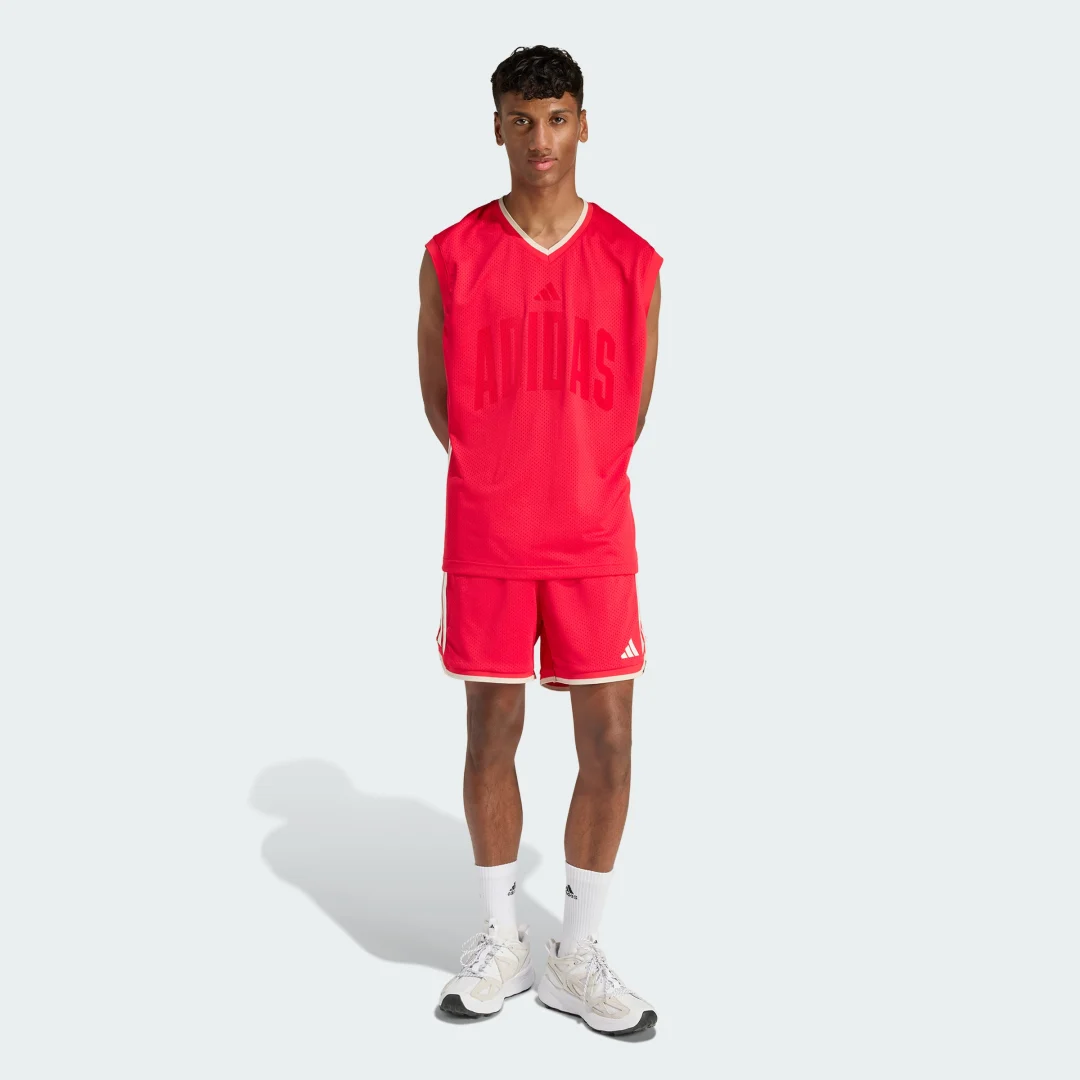 Detalle de Pantalón corto de malla Stadium de Adidas – Rojo