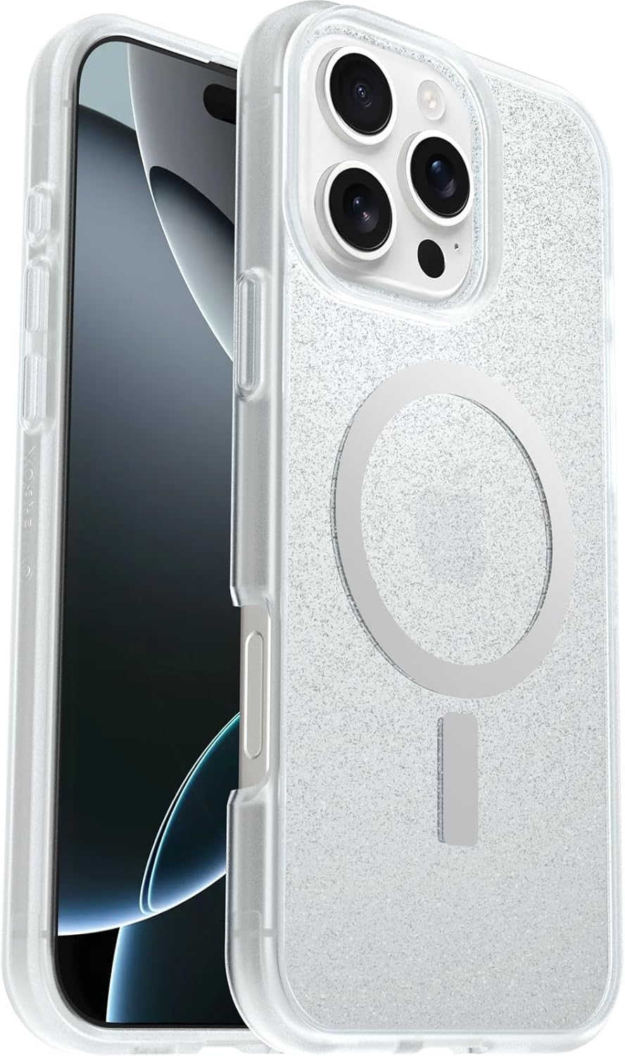Detalle de OtterBox React Series MagSafe pour iPhone 16 Pro Max - Étui ultra-mince, antichoc et recyclé (Stardust/Transparent)