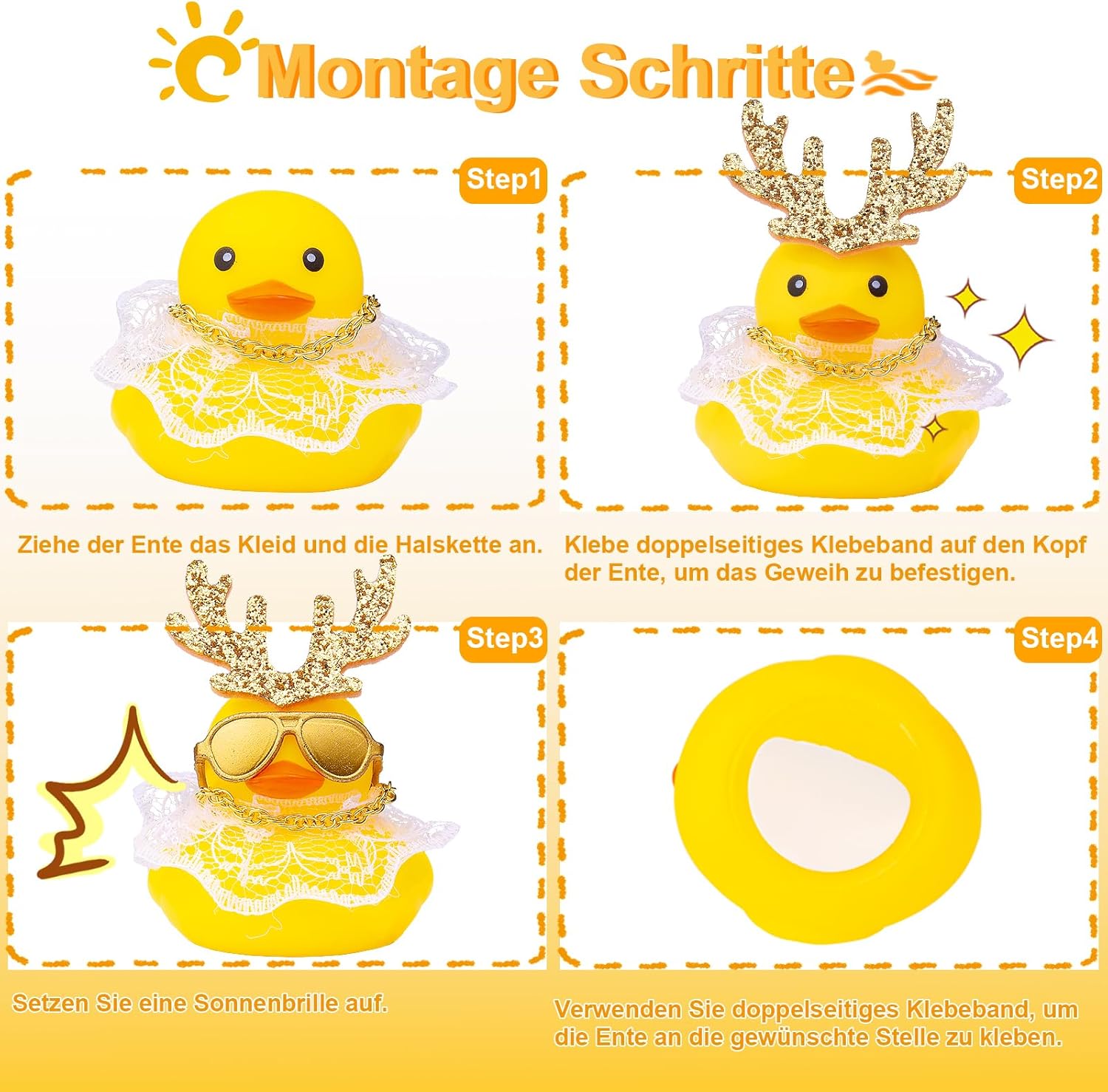 Thumbnail 2 de Mwmoeen Weihnachts-Gummi-Enten für Auto & Deko, 2er-Set (mit Spitzenkleid, Mini-Geweih & Sonnenbrille)