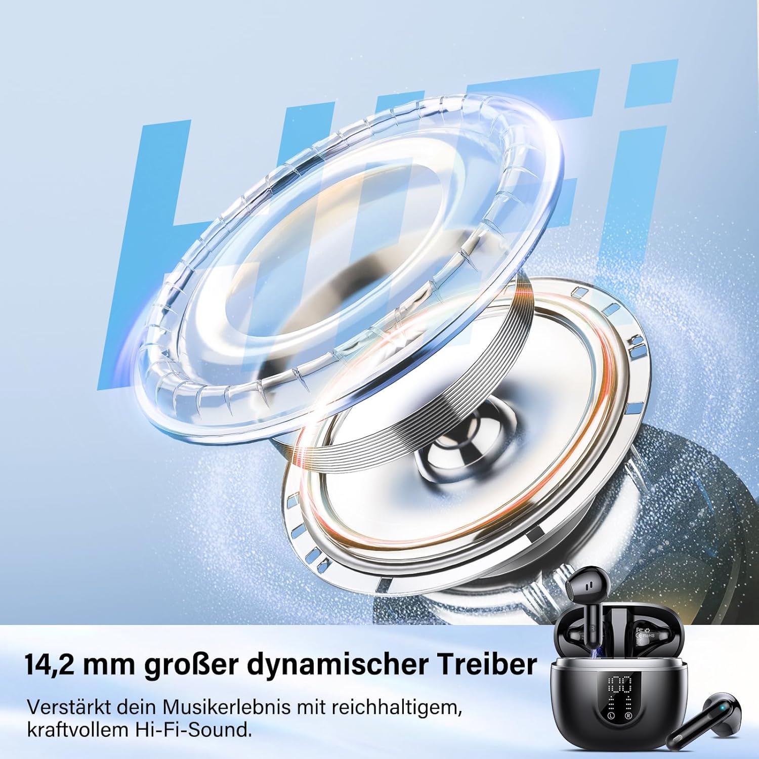 Detalle de Bluetooth Kopfhörer BD88 – Kabellose In-Ear-Kopfhörer mit ENC, IPX7 und 45 Std Laufzeit