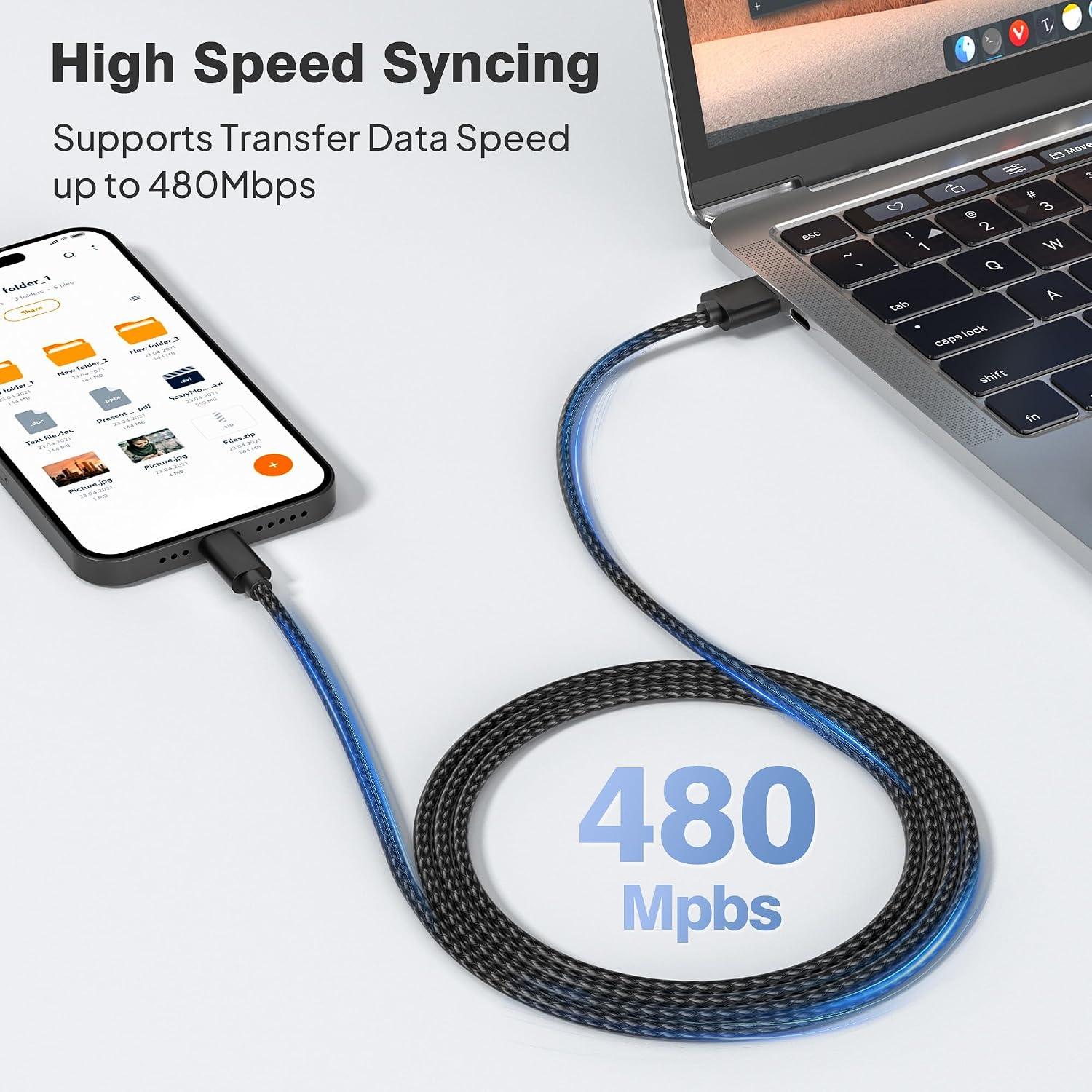 Detalle de Elebase USB A to USB‑C Car Charger Cable 3‑Pack for iPhone 17 Pro Max and More (0.5m / 1m / 2m)