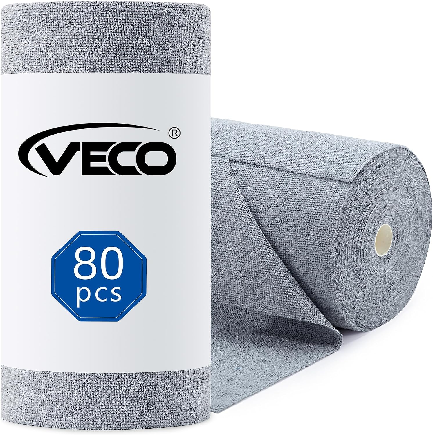 Detalle de Veco 80pcs-gray Microfiber Cleaning Cloth Roll, 80-Count, Gray, 12" x 12