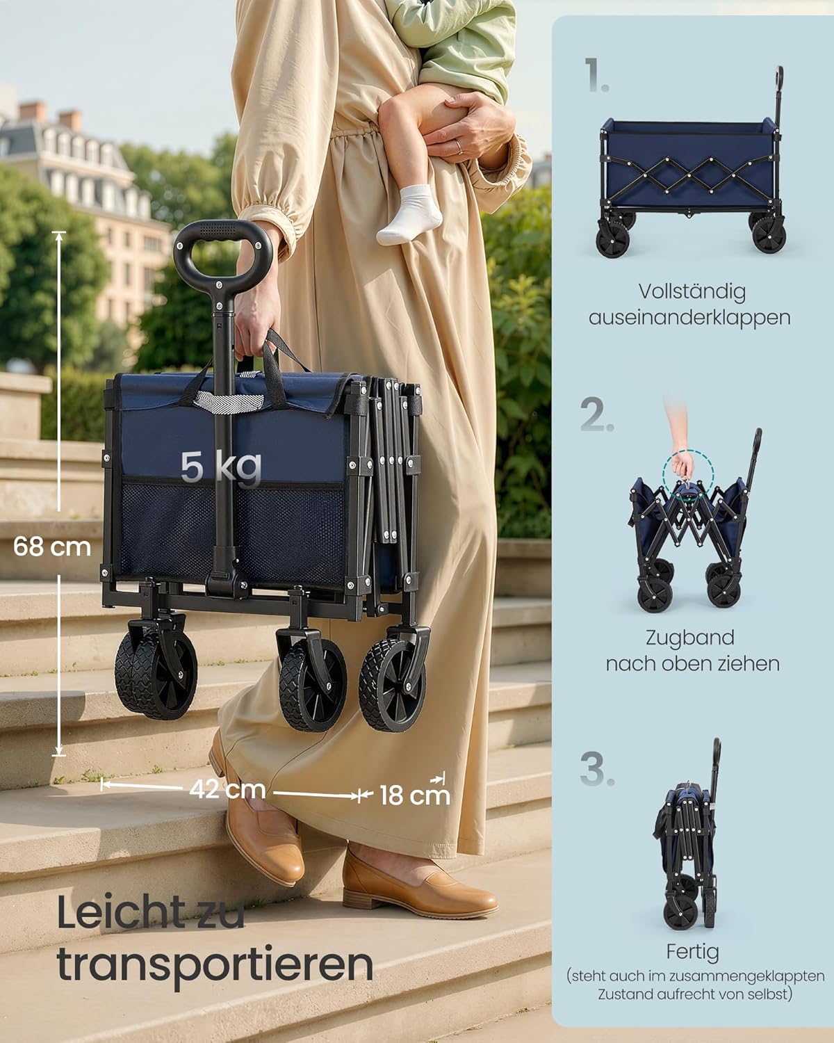 Thumbnail 3 de SONGMICS Kleiner Handwagen faltbar GFW909QE01 – kompakt, 180 kg Tragfähigkeit, 90 L, 4 Rollen