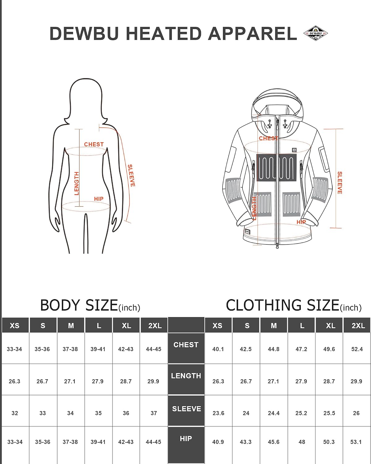 Thumbnail 6 de DEWBU DB-0125 Women's Heated Jacket, 5 Zones, 3 Heat Settings, 12V Battery