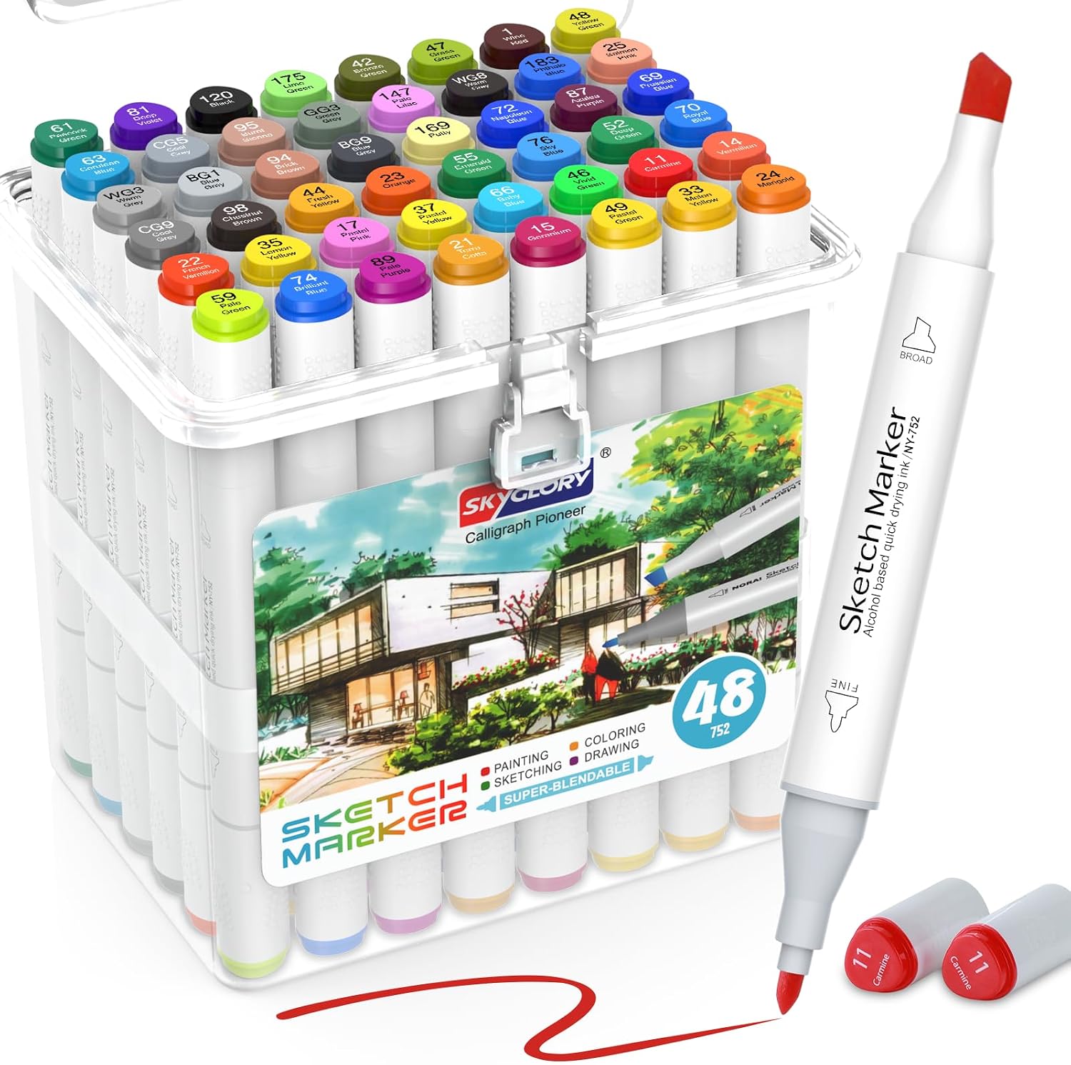 Detalle de HOMSAILMO Alcohol Based Markers Set (48 dual-tip permanent markers) with clear box