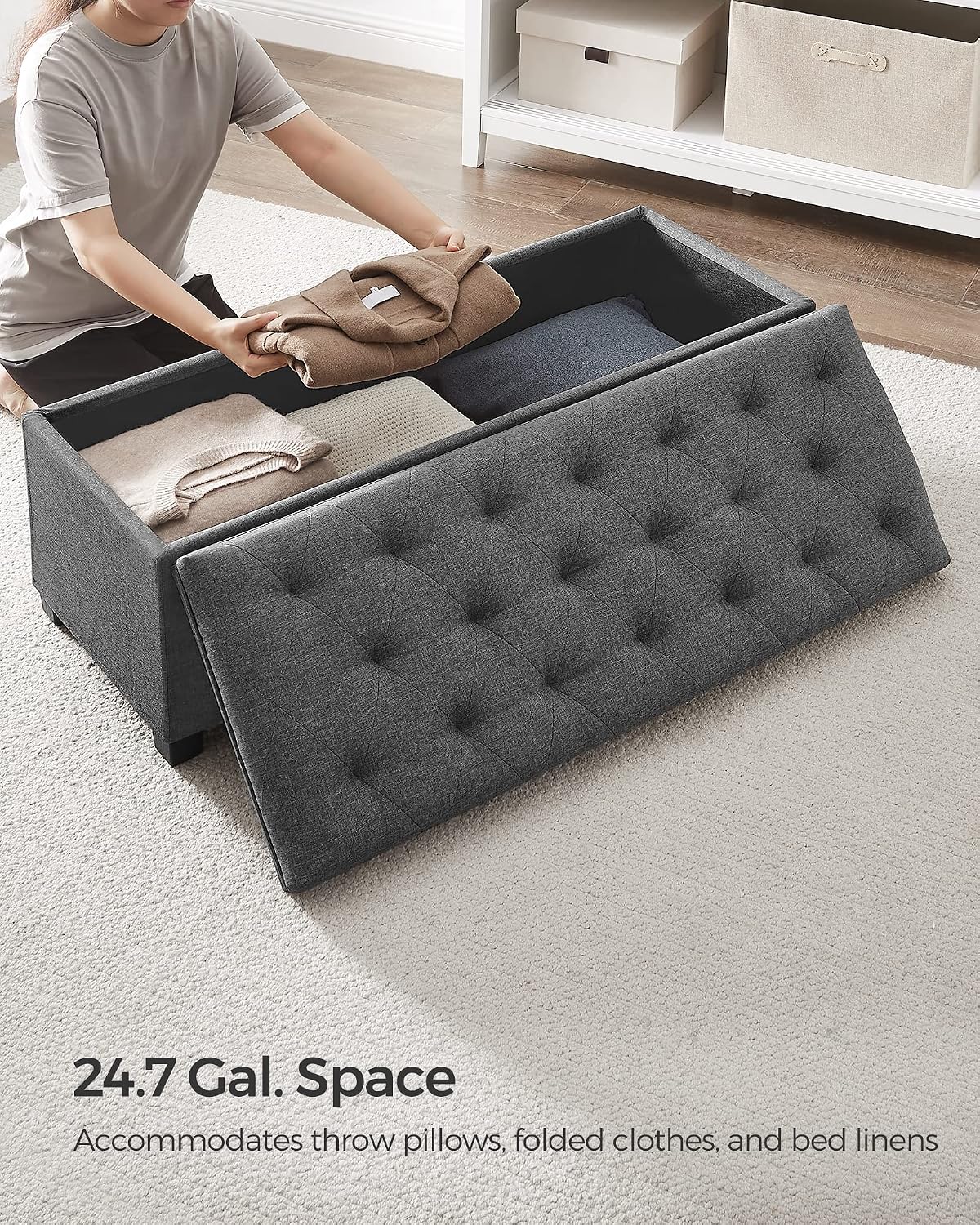 Detalle de SONGMICS Storage Ottoman Bench, 43.3 x 15.8 x 15.8 Inches