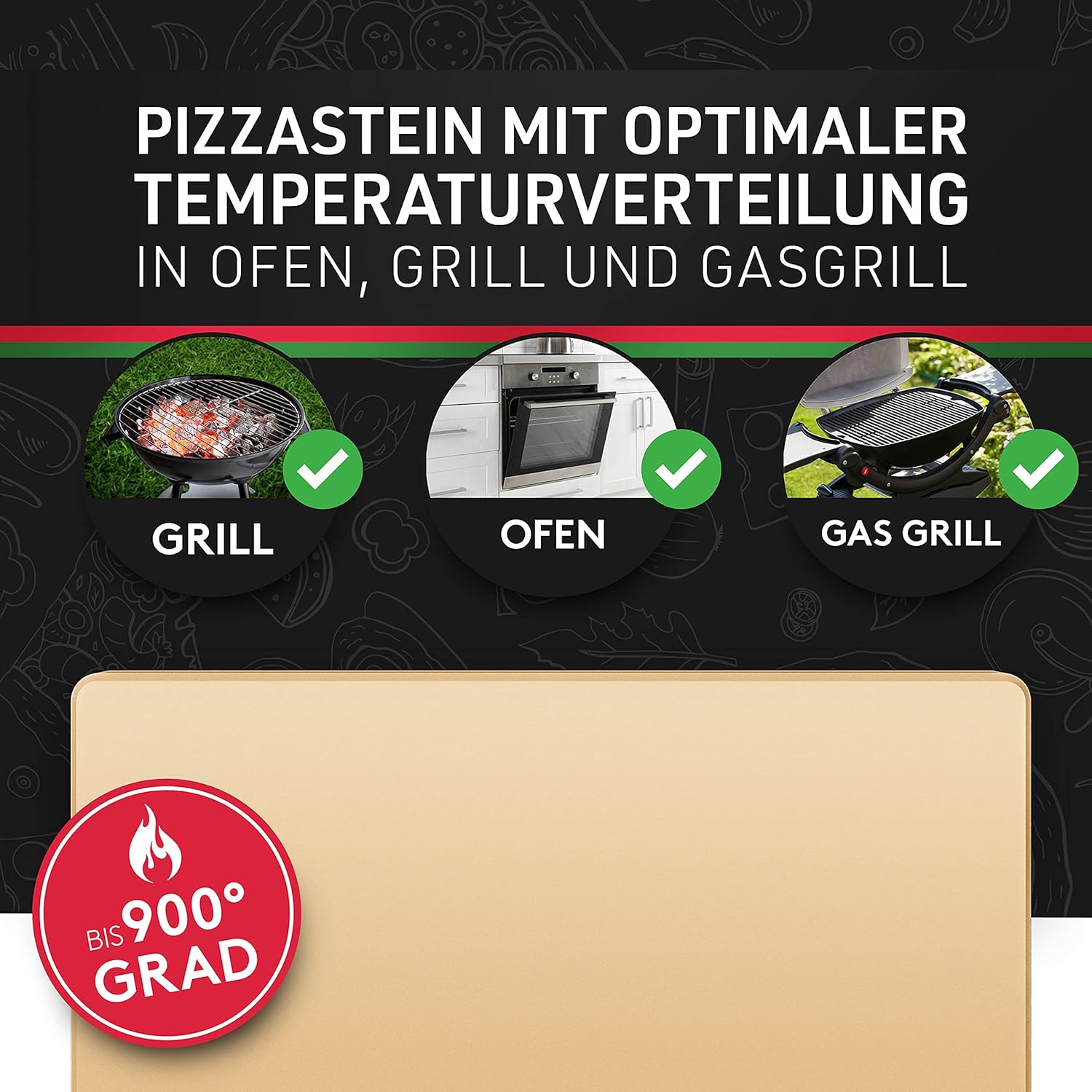 Thumbnail 3 de Pizza Divertimento DAS ORIGINAL: Pizzastein für Backofen & Gasgrill inkl. Pizzaschieber