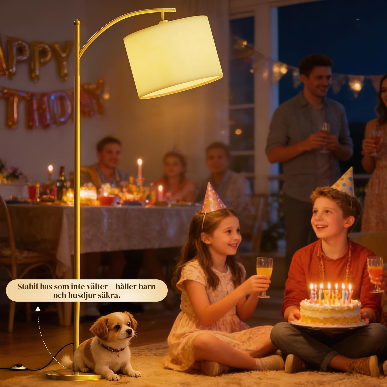 Detalle 2 de GLUROO 01 golvlampa i guld med fjärrkontroll och dimbar LED-belysning