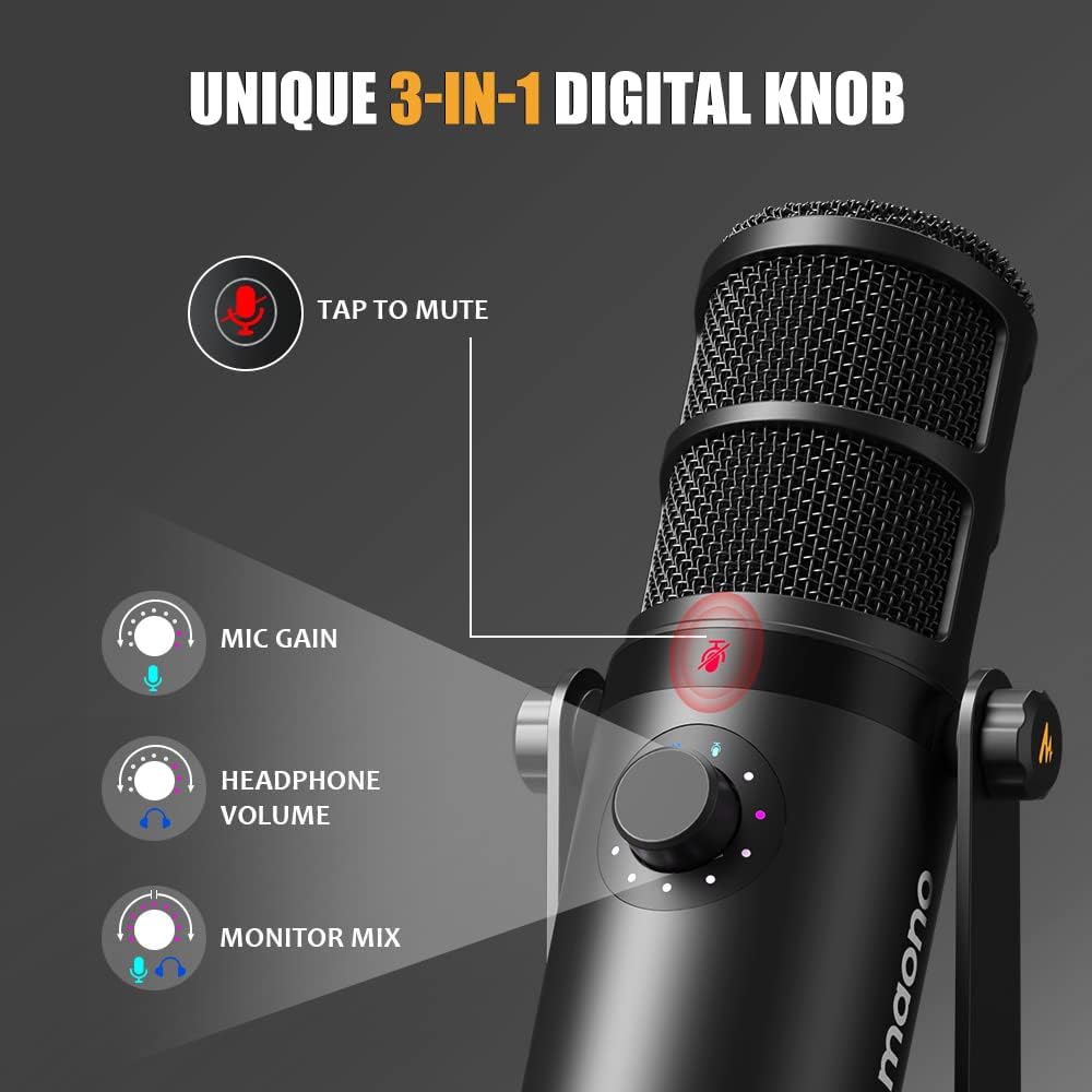 Detalle 1 de MAONO PD400X Dynamic Microphone, USB/XLR, Cardioid, Tap-to-Mute