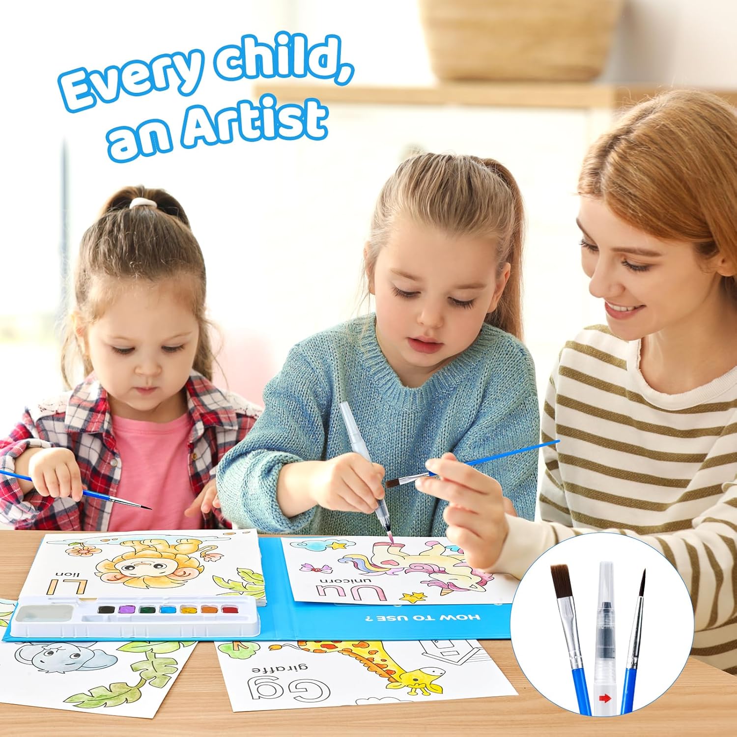 Thumbnail 2 de JoyCat Malbuch mit Wasserfarben – 3-in-1 Malset für Kleinkinder (3–8 Jahre) Blau