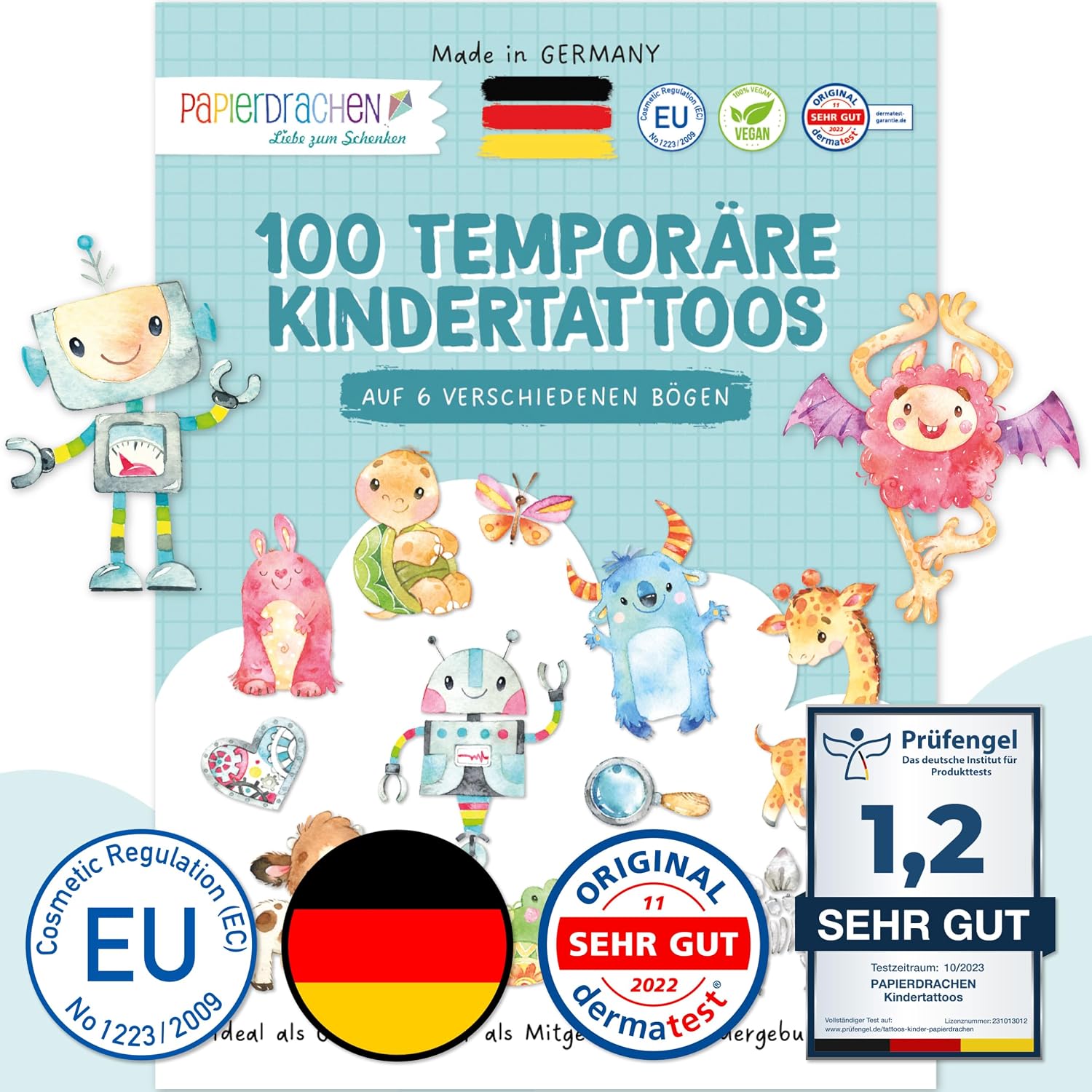 Detalle de Papierdrachen 100 besonders hautfreundliche Kindertattoos – Tattoos Roboter und Monster (Set 30)