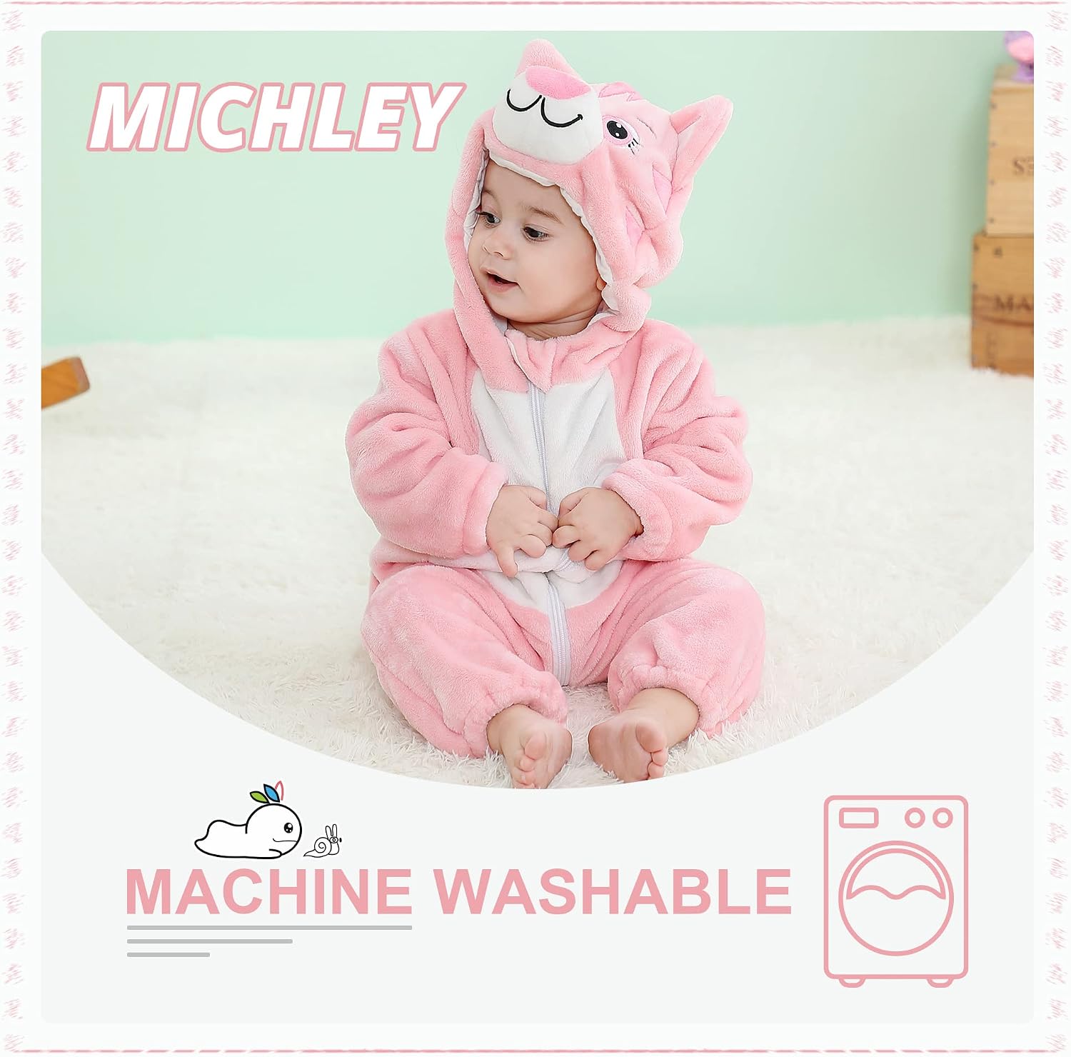 Detalle de MICHLEY AP13-Cat-100 Baby Cat Romper, Soft Flannel with Double Zipper