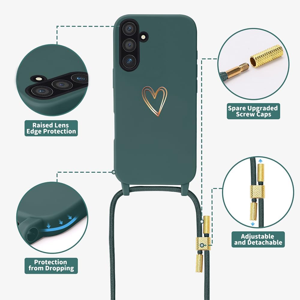 Detalle de Handykette für Samsung Galaxy A57 5G Hülle mit Band – Herzmuster Silikon Case, grün