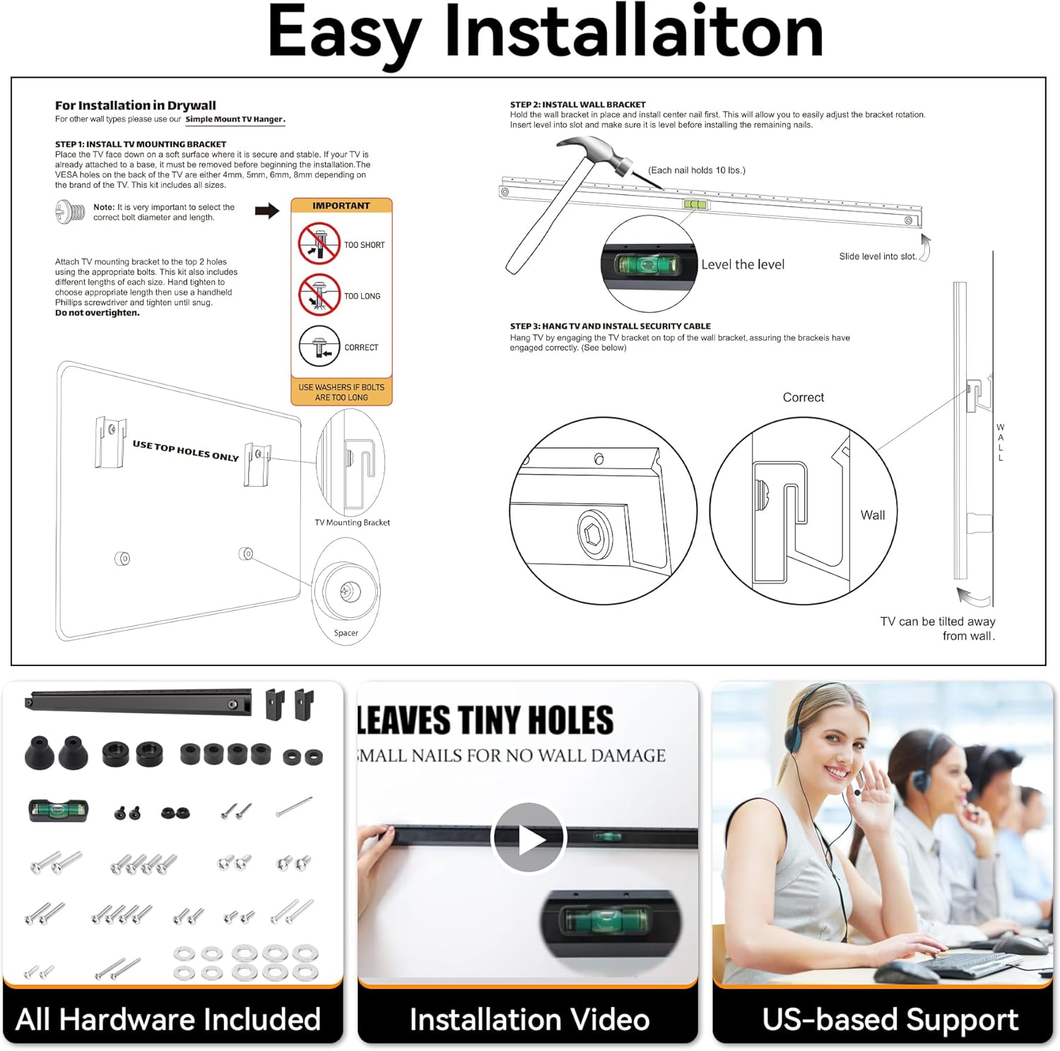Thumbnail 6 de Aetubree No Drill TV Wall Mount 55 inch