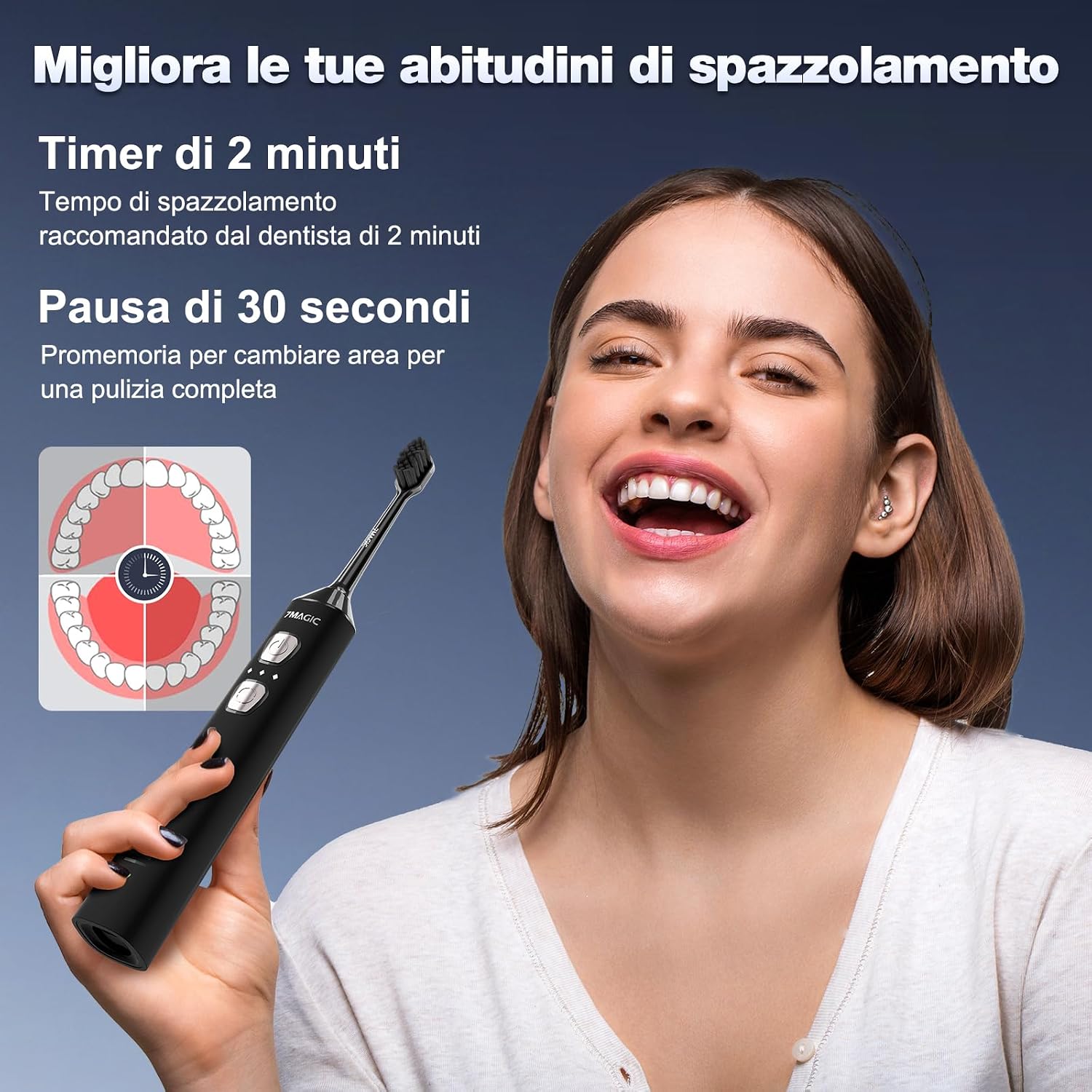 Detalle 1 de 7MAGIC Spazzolino sonico, 40.000 VPM