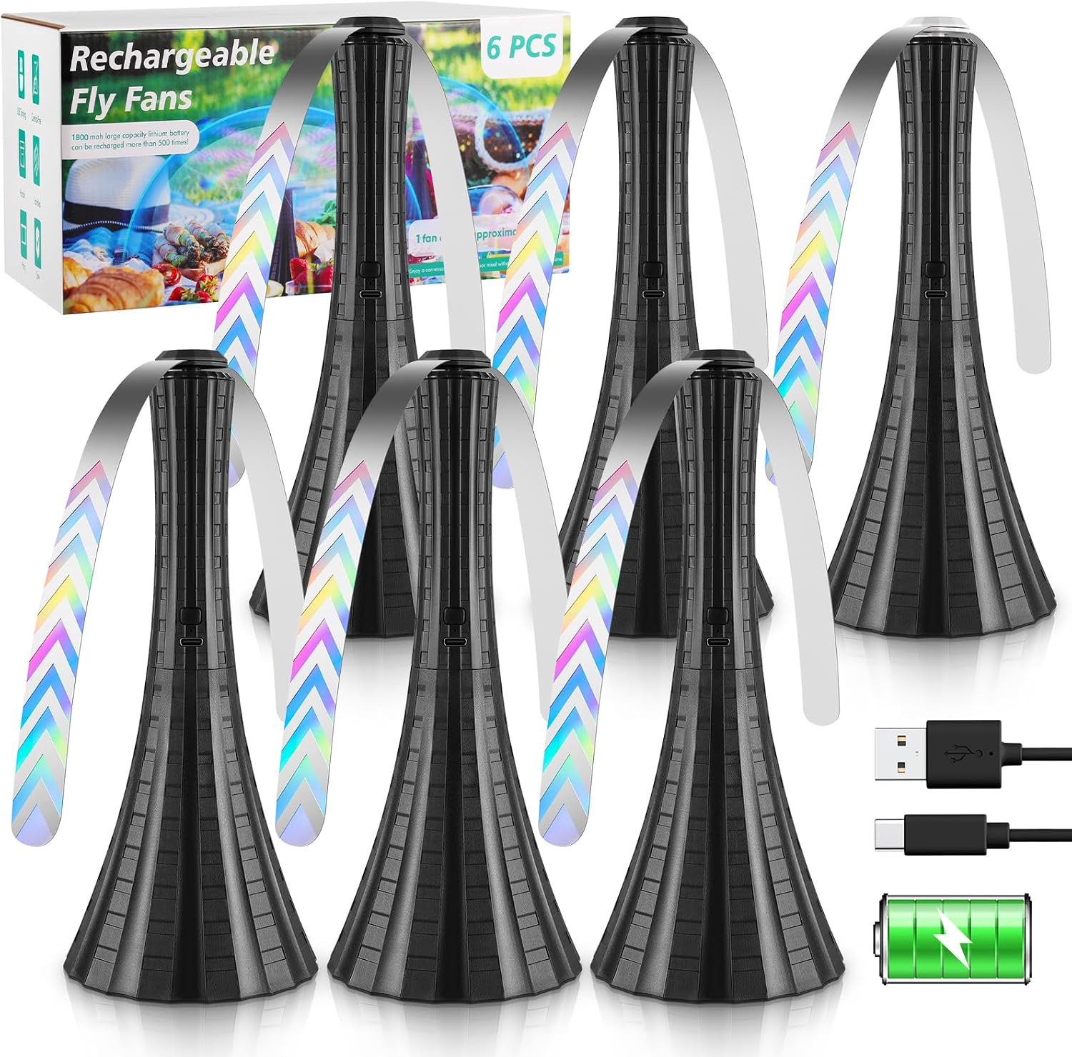 Thumbnail 6 de Adawook Fly Fans for Tables Rechargeable: USB-C Mosquito Repellent Table Fans (4-Pack, Black)