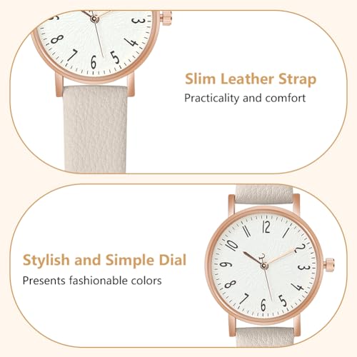 Detalle de OFFCUP Reloj de Cuero para Mujer con Esfera Blanca — Elegancia Diaria y Pulsera Premium