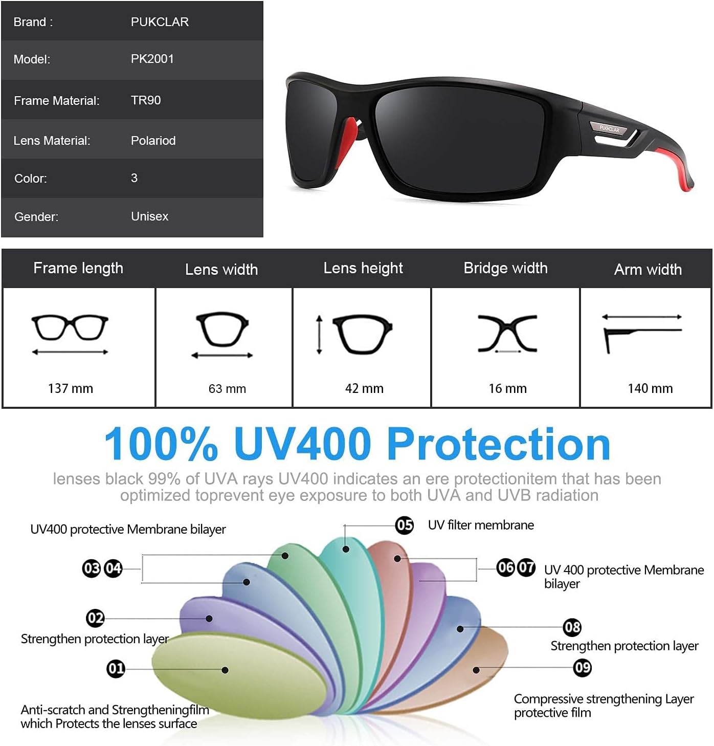 Thumbnail 4 de PUKCLAR Lunettes de soleil Hommes Polarisées | Protection UV400 et monture TR90 ultralégère