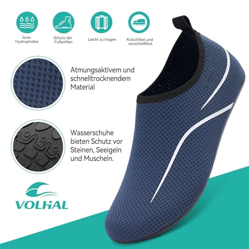 Detalle de VOLHAL Badeschuhe Damen & Herren Blau, Größe 41 EU – Wasserschuhe mit rutschfester Sohle