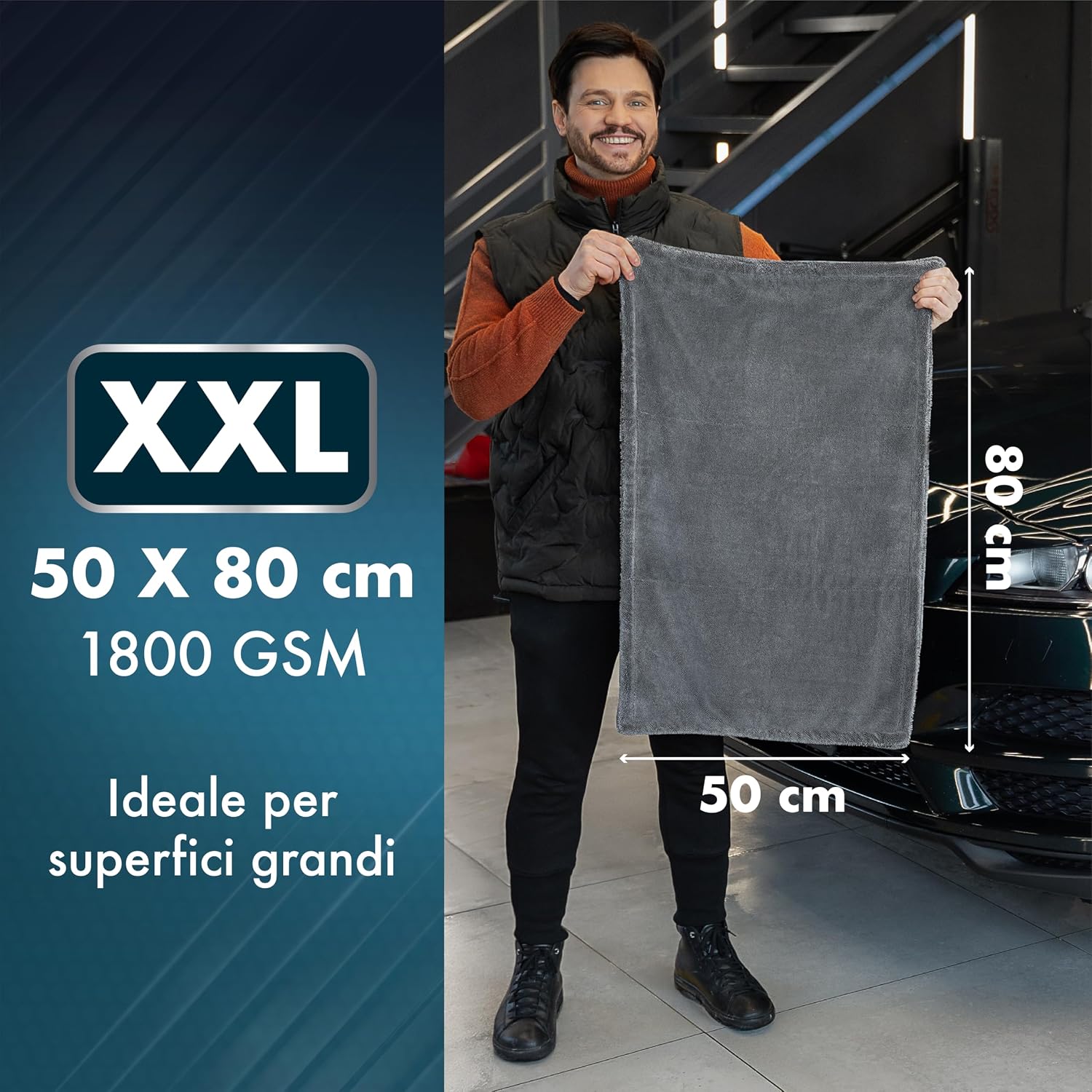 Detalle de ZENAKIO Panno Microfibra Auto XXL 50x80 cm - 1800 GSM, assorbente e delicato sulla vernice