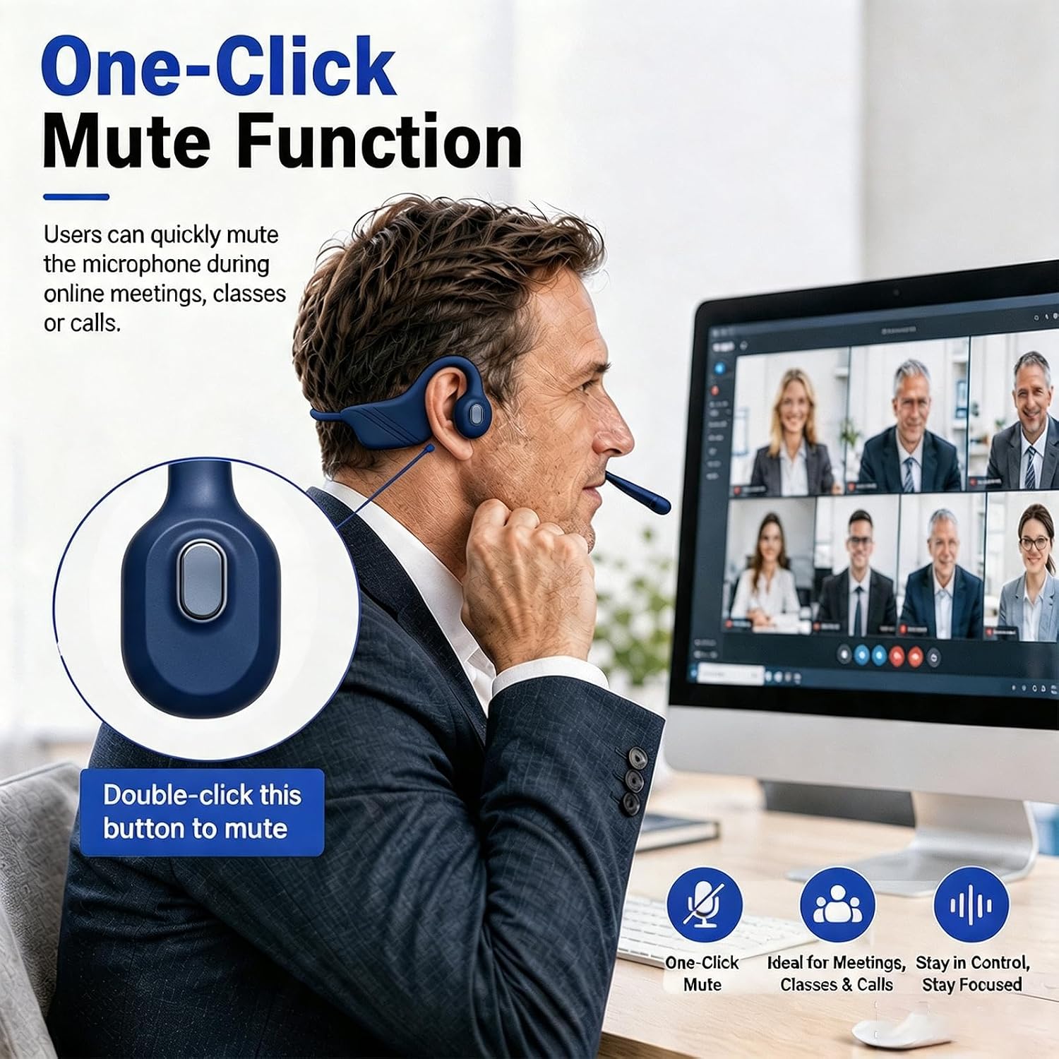 Detalle de Hostena DG10 Open-Ear Bone Conduction Headset with Noise-Canceling Mic
