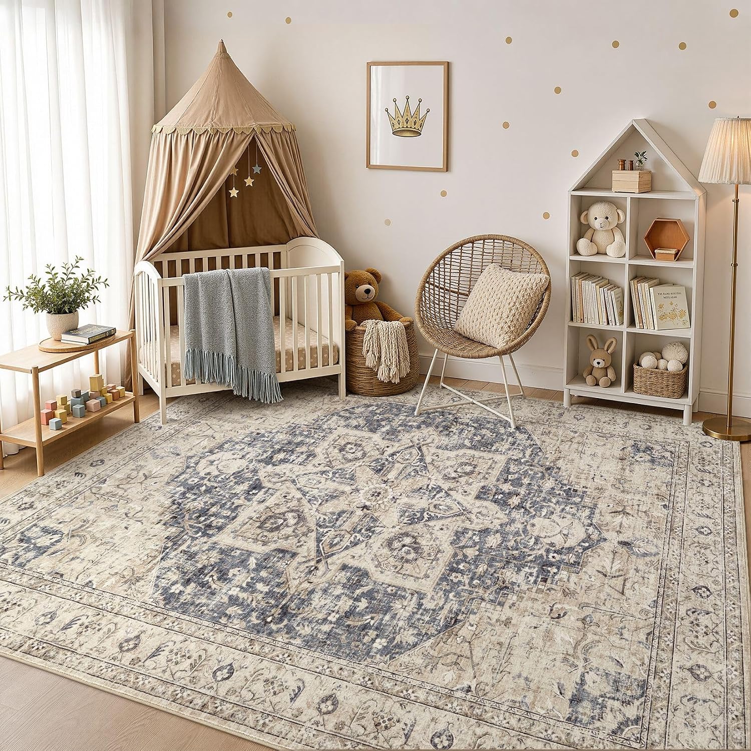Thumbnail 3 de Tortania Area Rug Living Room Rugs 10x14 Washable Boho Rug (Cream Blue)