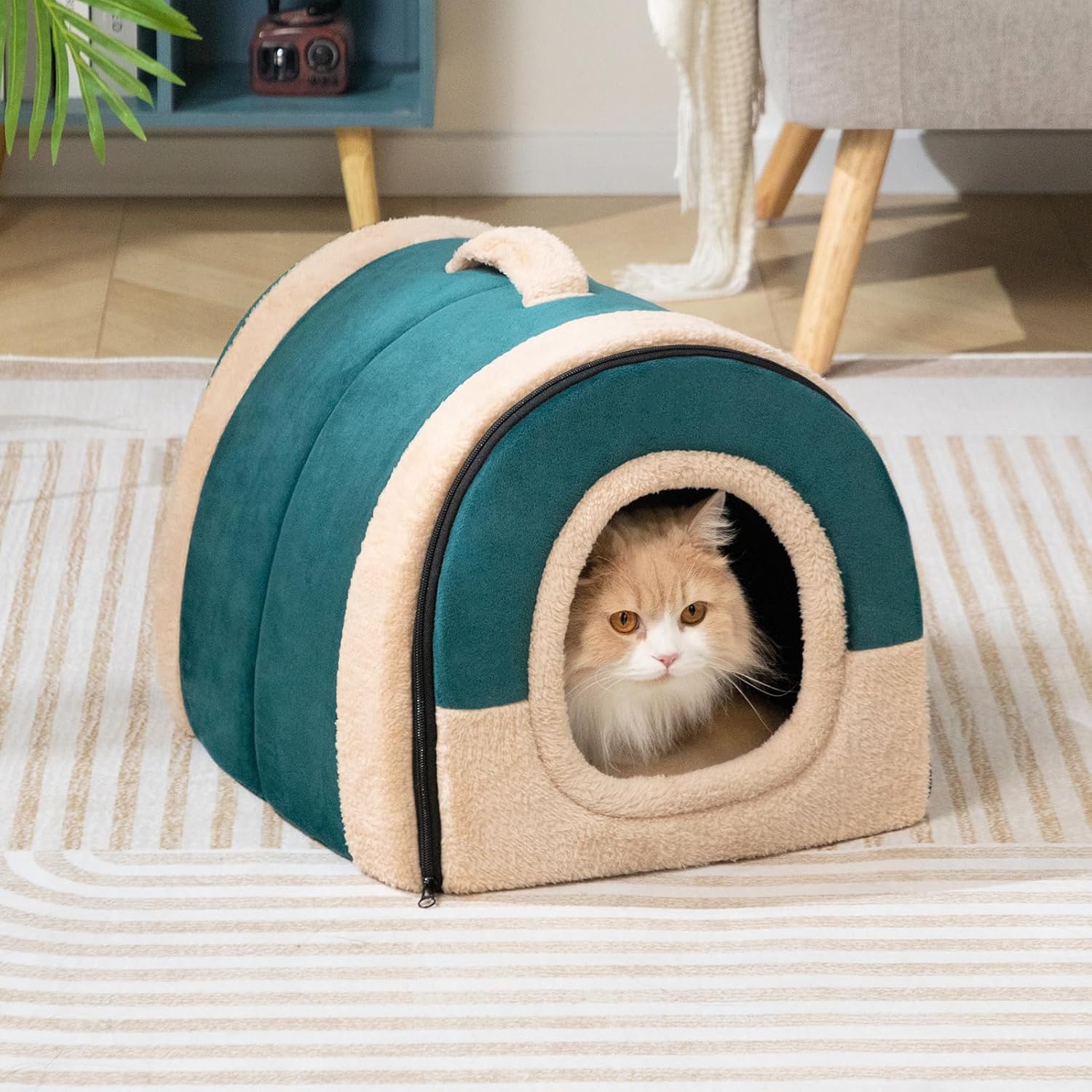 Thumbnail 3 de Hollypet Lit pour Chat et Lit pour Chien pliable 2 en 1 en velours cristal vert (42 x 35 x 35 cm)
