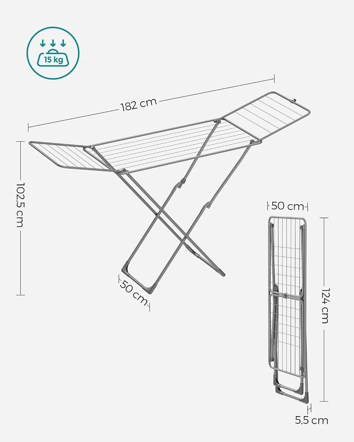 Thumbnail 5 de SONGMICS LLR540W01 : étendoir à linge pliable sur pieds avec 17 barres