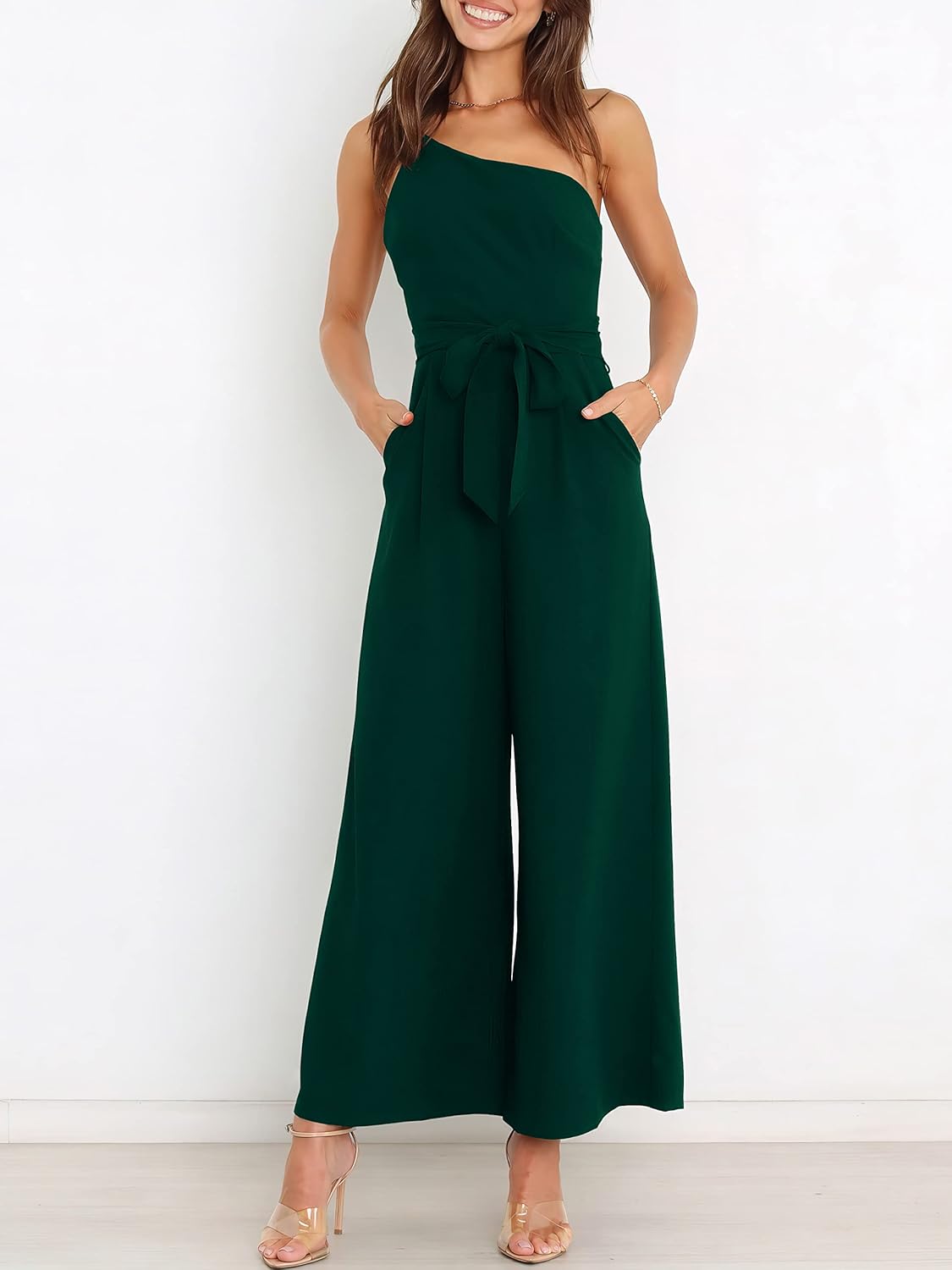 Thumbnail 4 de ANRABESS one-shoulder jumpsuit romper with wide-leg pants and tie-knot waist