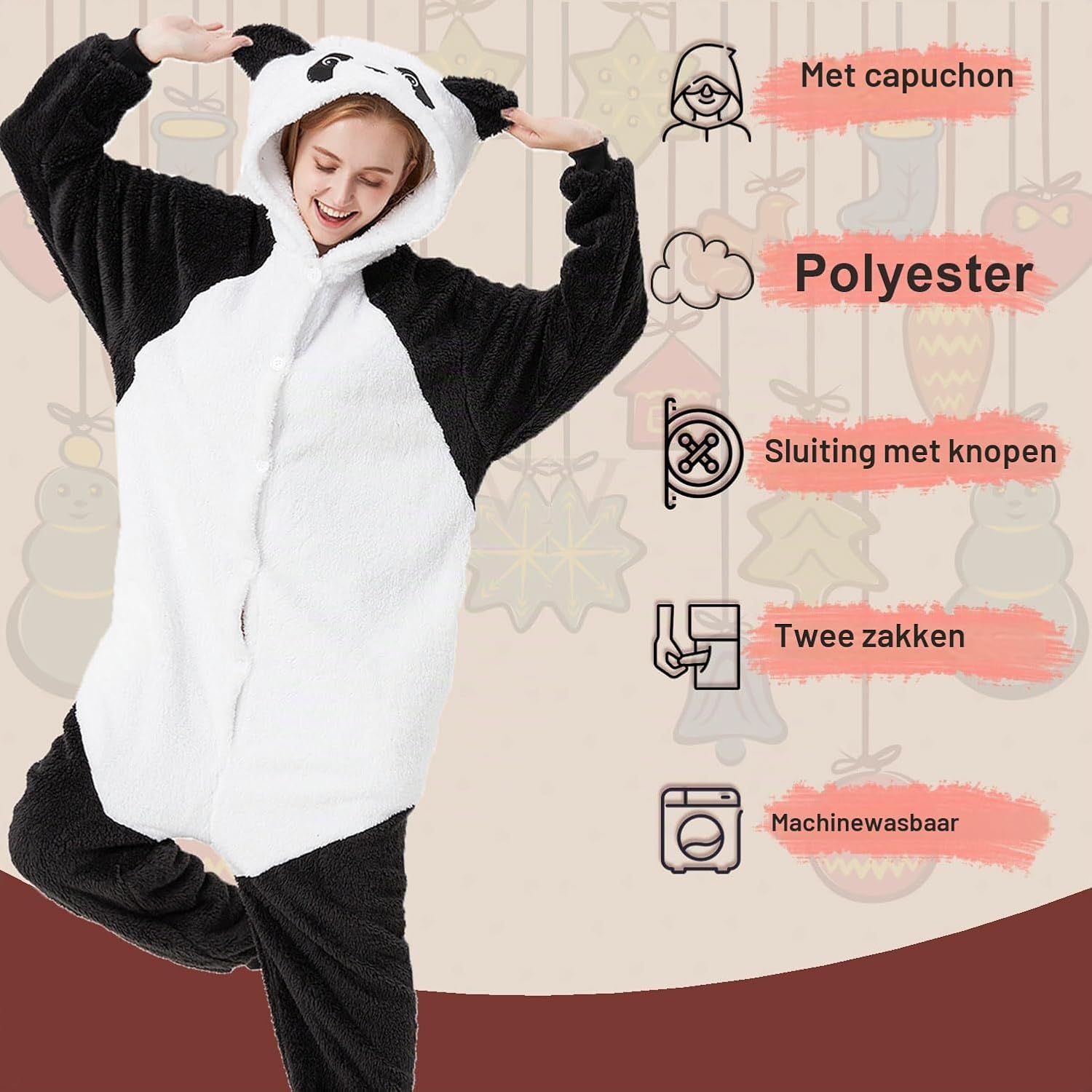 Detalle de LATH.PIN panda-onesie voor volwassenen van flanel, uniseks