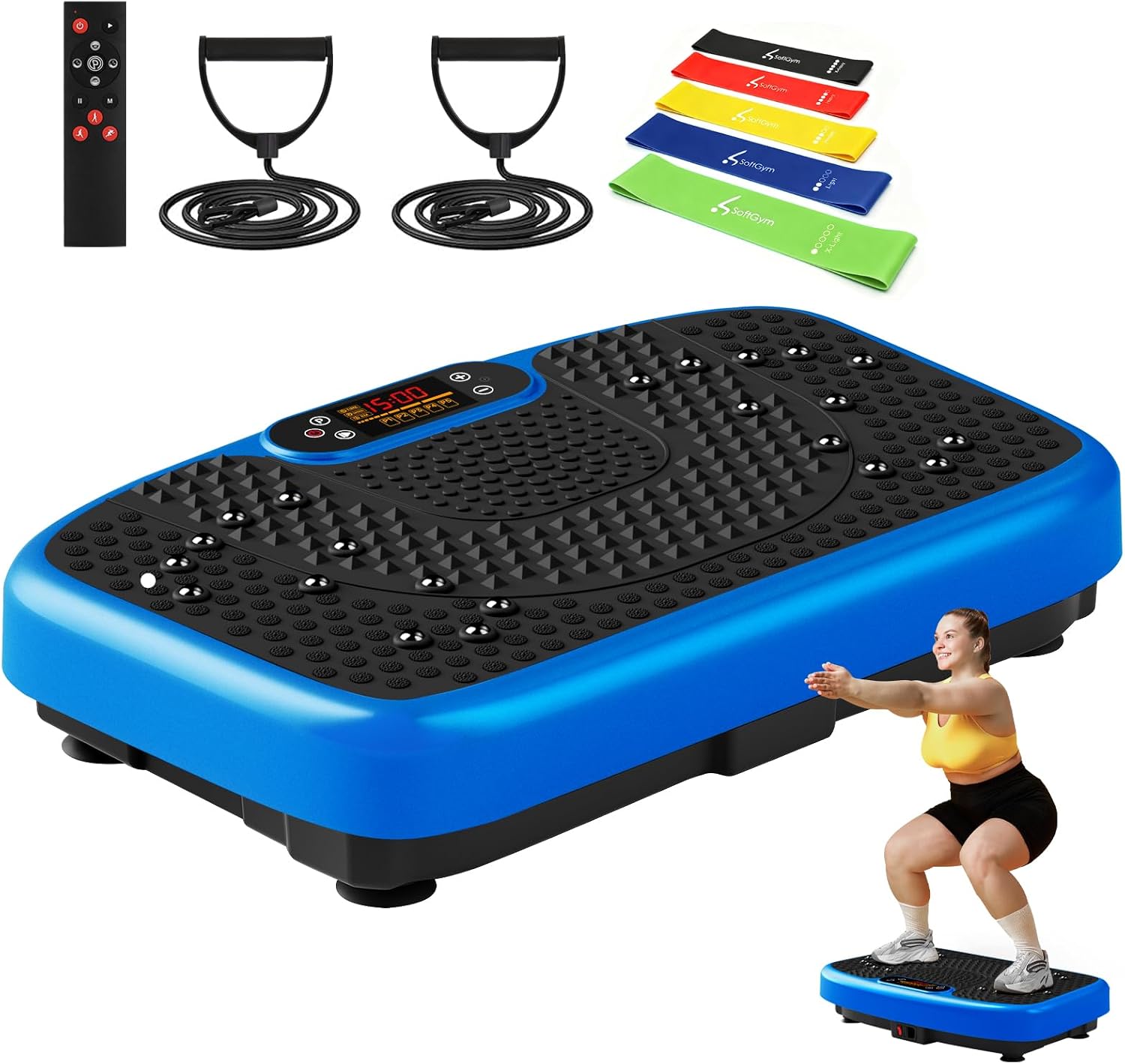 Detalle de SoftGym Vibration Plate Exercise Machine, 120 Speeds, LED Display and Bands