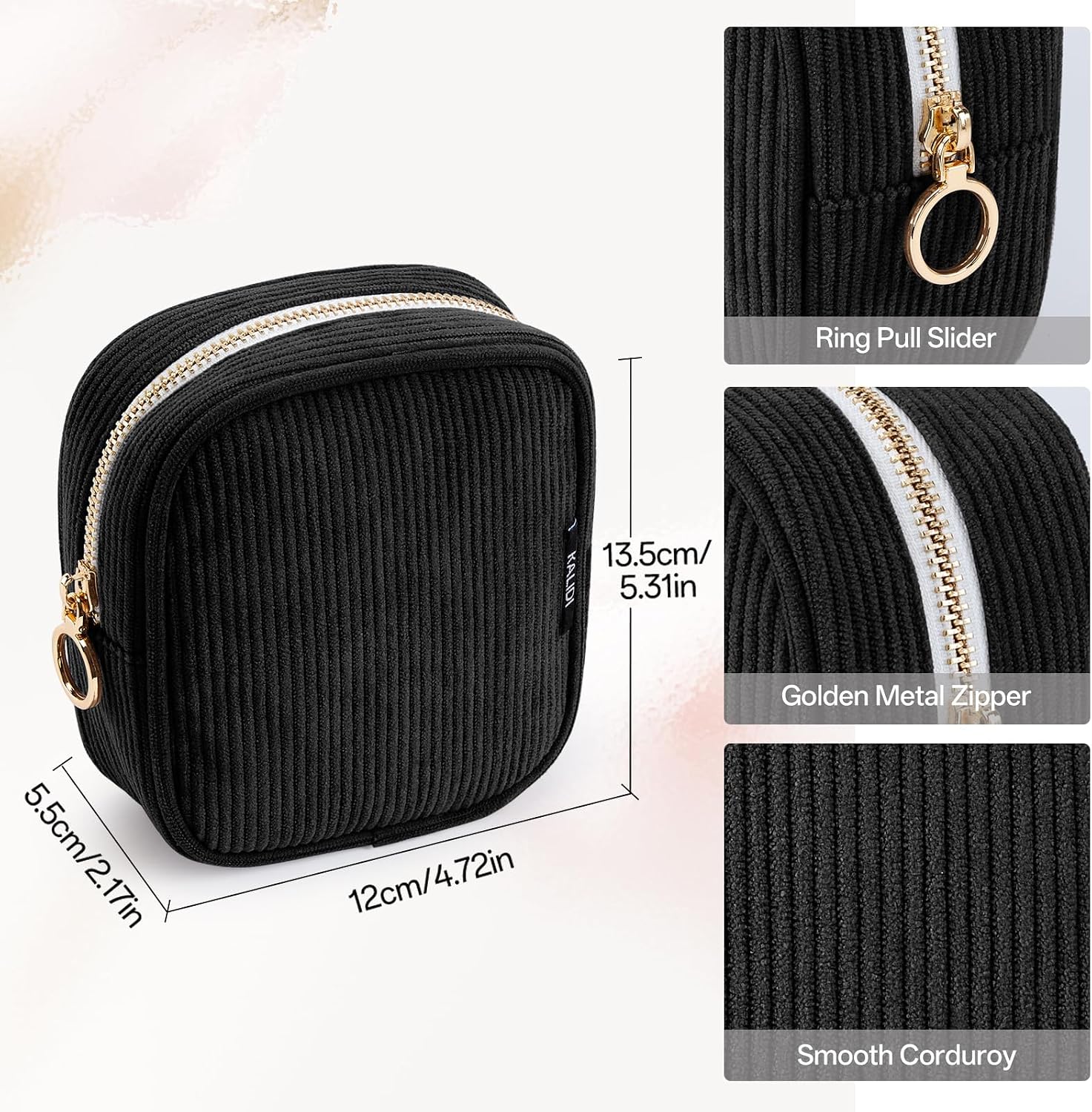 Thumbnail 1 de KALIDI Mini Corduroy Makeup Bag for Women – Small, Portable Cosmetic Pouch with Metal Ring Zipper